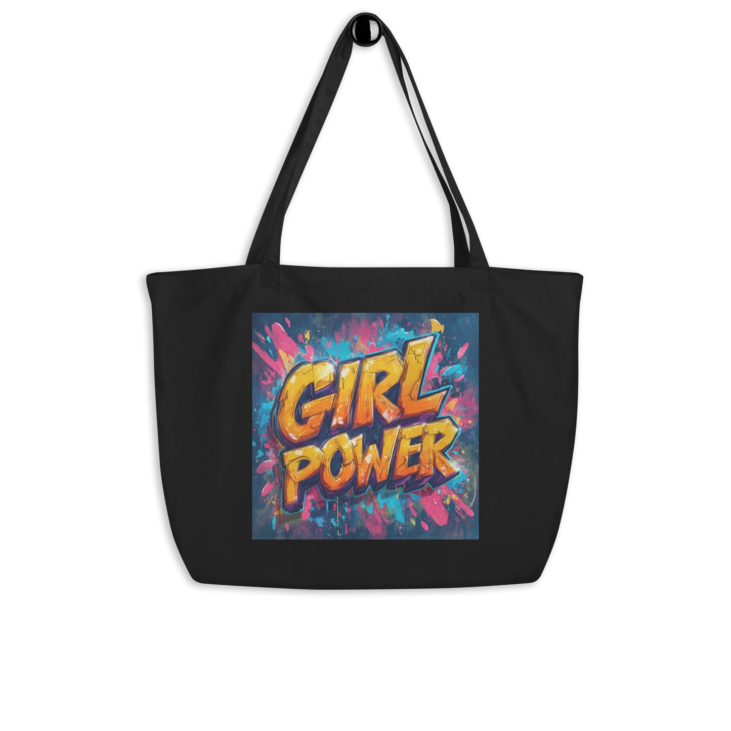 Grand Tote Bag Bio "GIRL POWER GRAFFITI" - Noir - French Bazar - 4830767_10732