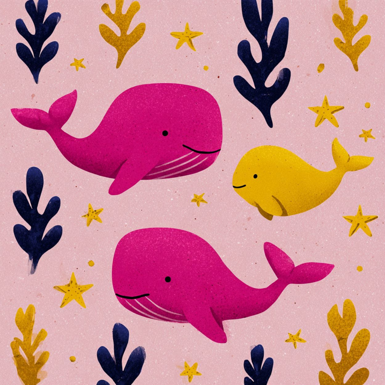 Tote Bag Shopping "BALEINES ROSES ET DAUPHIN JAUNE" - French Bazar - 3131187_4533