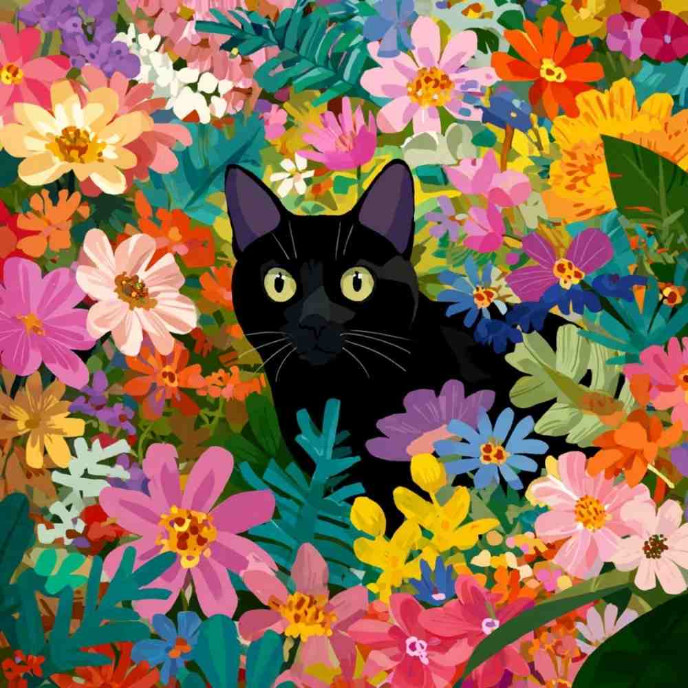 Tote Bag Shopping "FLOWER BLACK CAT"