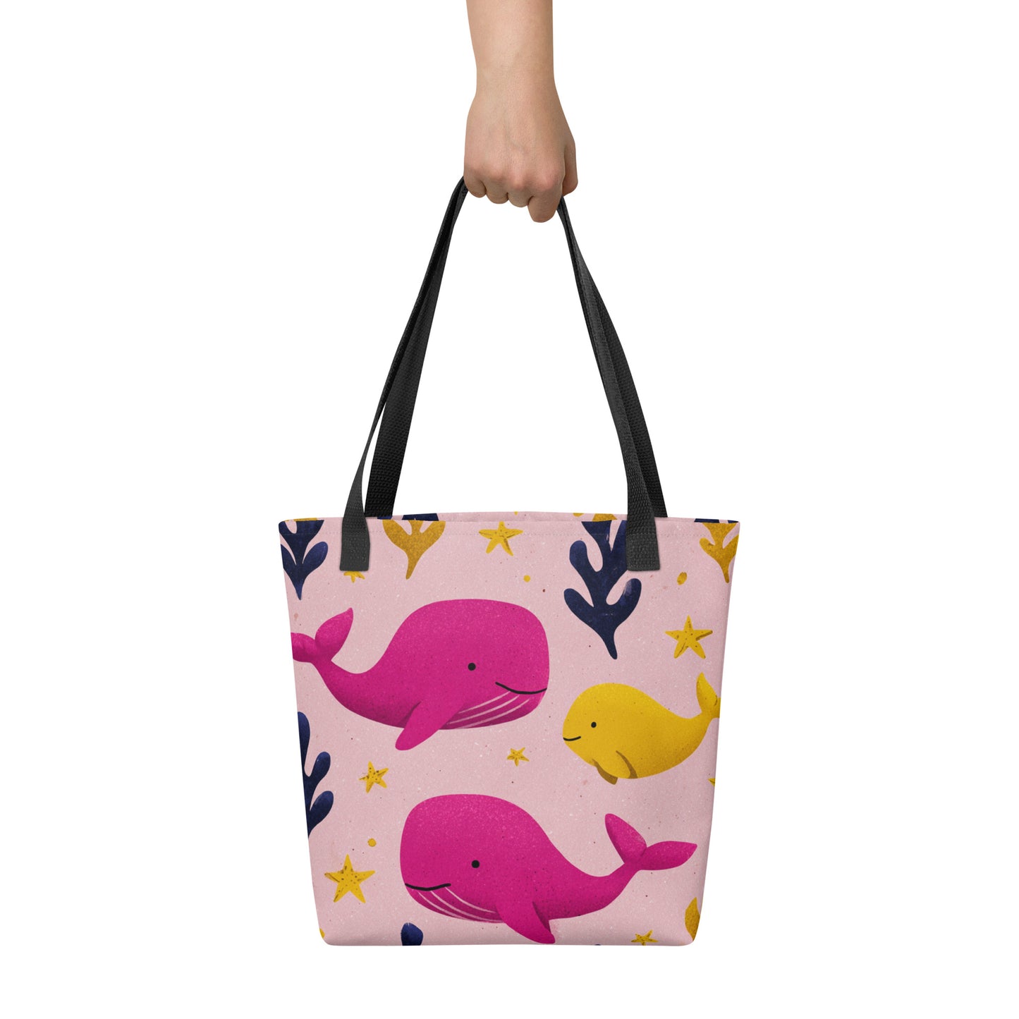 Tote Bag Shopping "BALEINES ROSES ET DAUPHIN JAUNE" - French Bazar - 3131187_4533