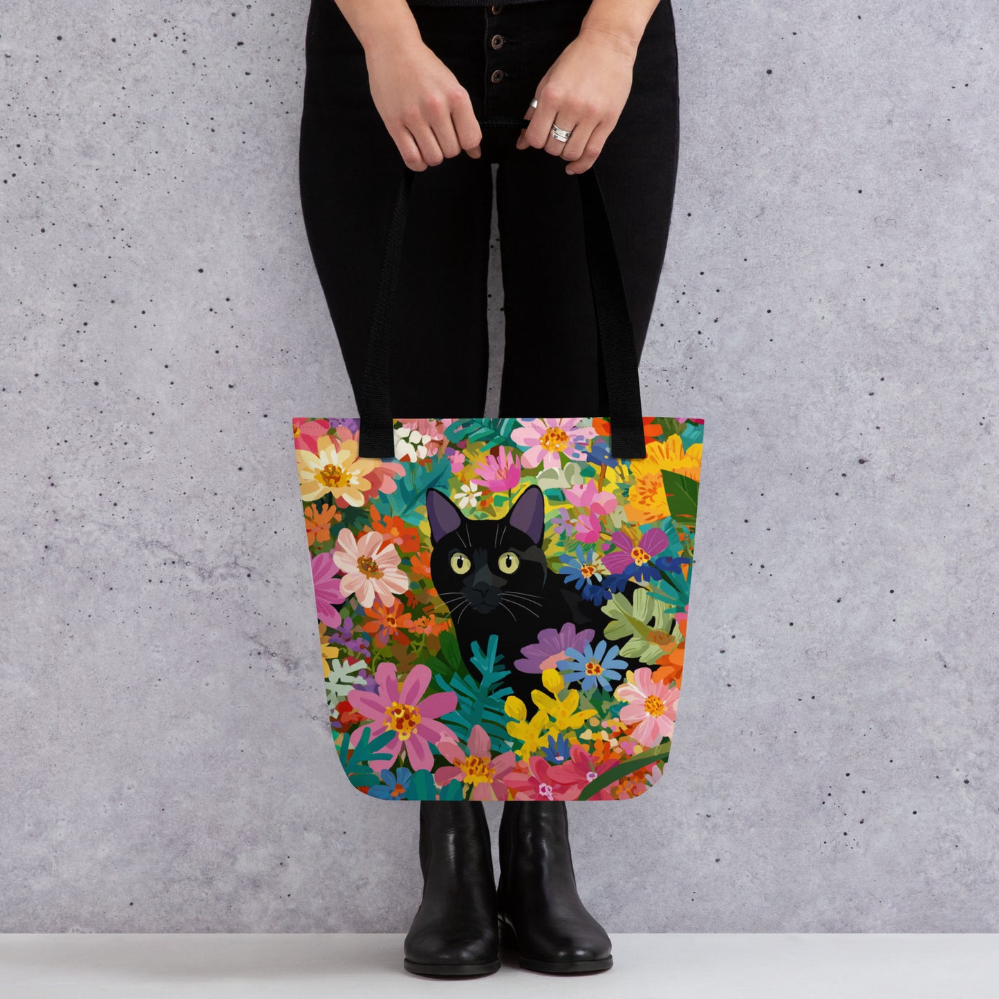 Tote Bag Shopping "FLOWER BLACK CAT" - French Bazar - 6545477_4533