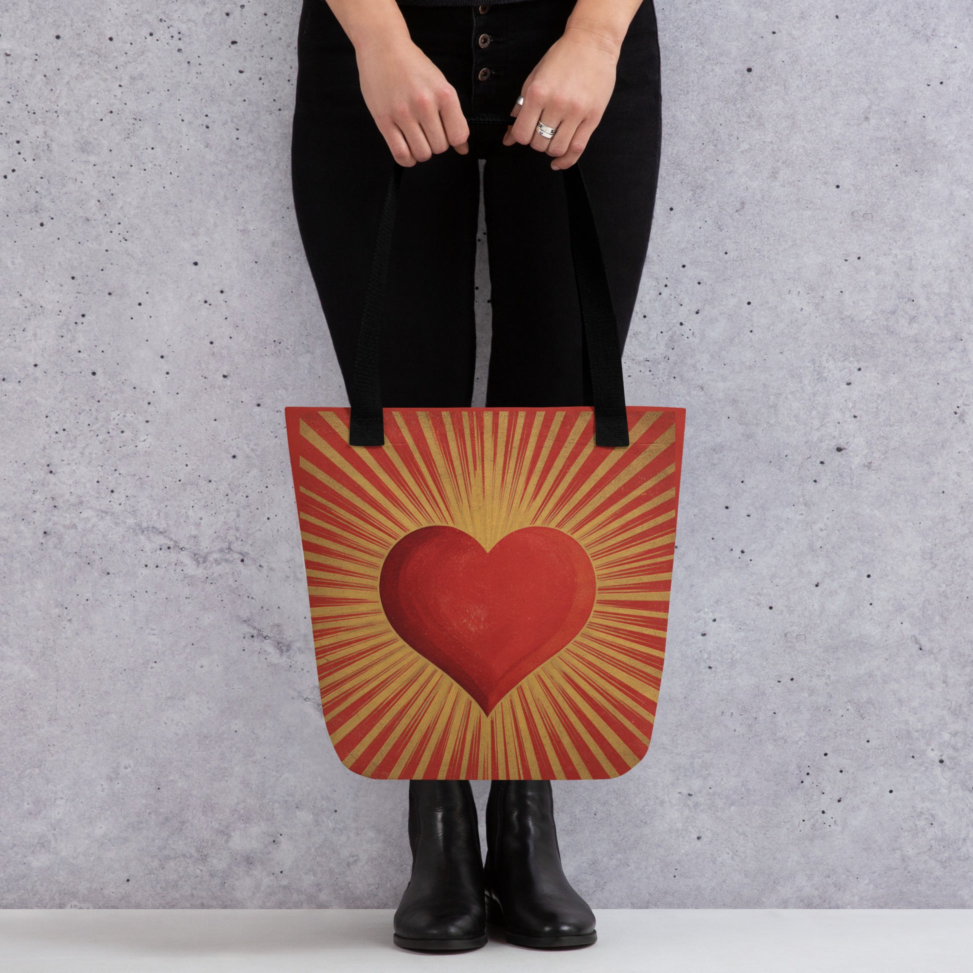 Tote Bag Shopping "RED AND GOLD HEART" - French Bazar - 6826287_4533