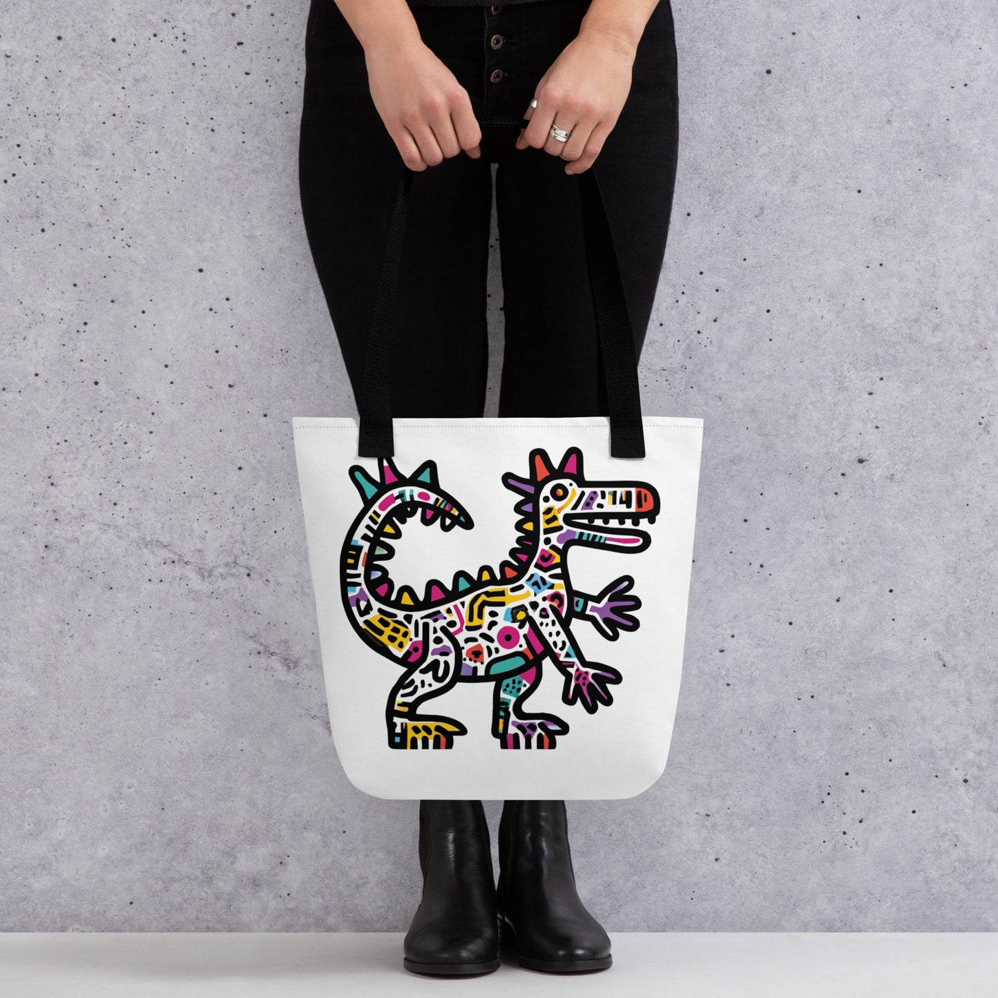 Tote Bag Shopping "KEITH HARING STYLE DINOSAUR" - French Bazar - 1583402_4533