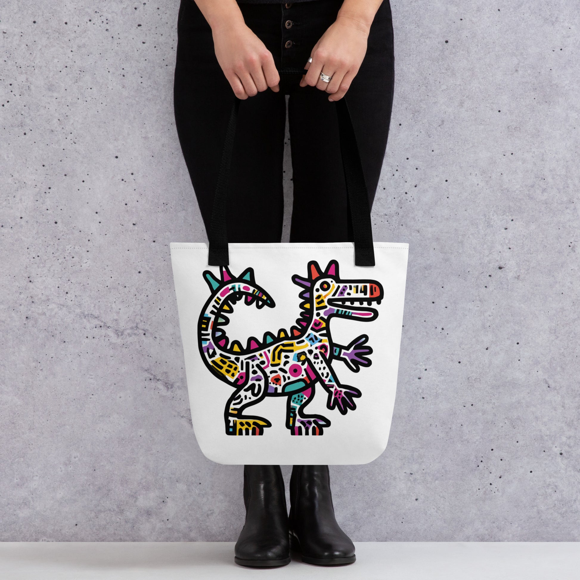 Tote Bag Shopping "KEITH HARING STYLE DINOSAUR" - French Bazar - 1583402_4533