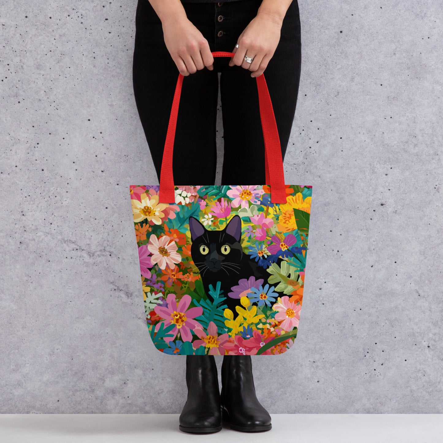 Tote Bag Shopping "FLOWER BLACK CAT" - French Bazar - 6545477_4533
