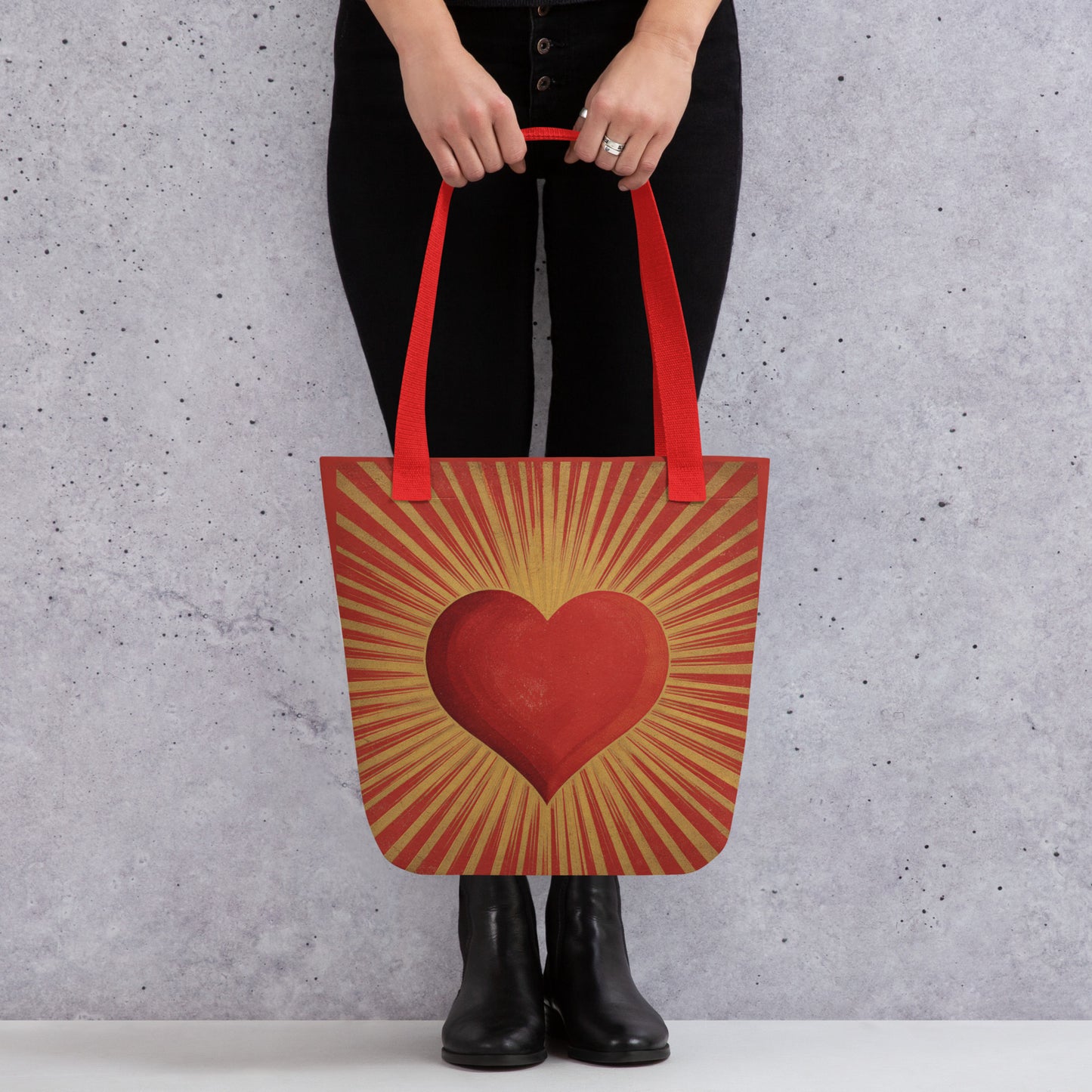 Tote Bag Shopping "RED AND GOLD HEART" - French Bazar - 6826287_4533