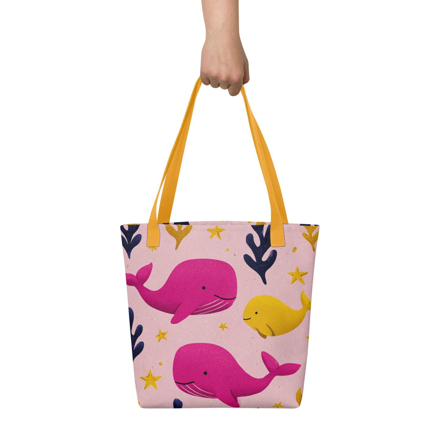 Tote Bag Shopping "BALEINES ROSES ET DAUPHIN JAUNE" - French Bazar - 3131187_4533