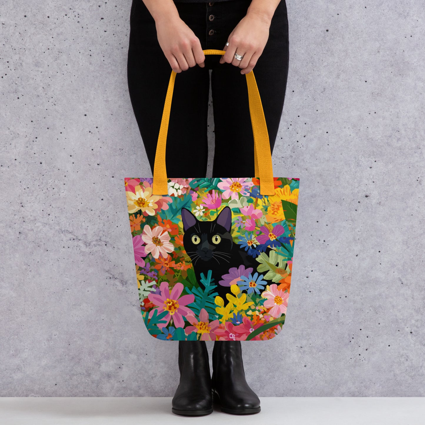 Tote Bag Shopping "FLOWER BLACK CAT" - French Bazar - 6545477_4533