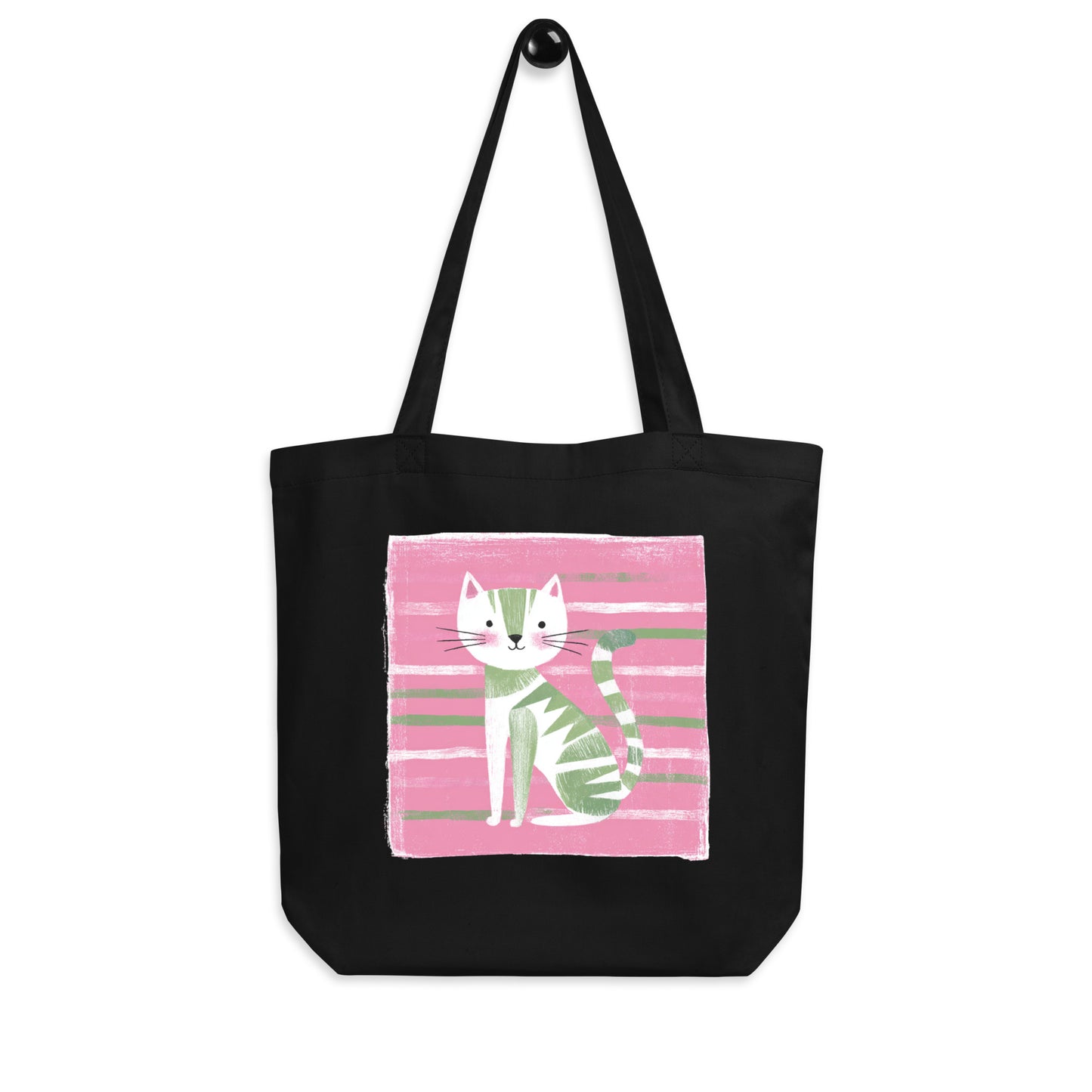 Tote Bag Bio "LE CHAT VERT" - Beige et Noir