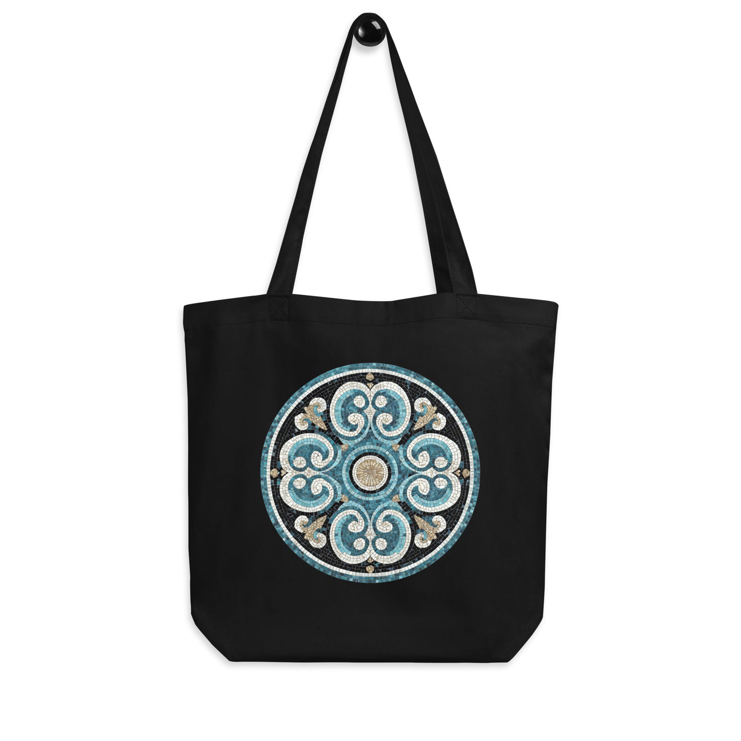 Tote Bag Bio "MOSAÏQUE FLORALE" - Noir et Beige