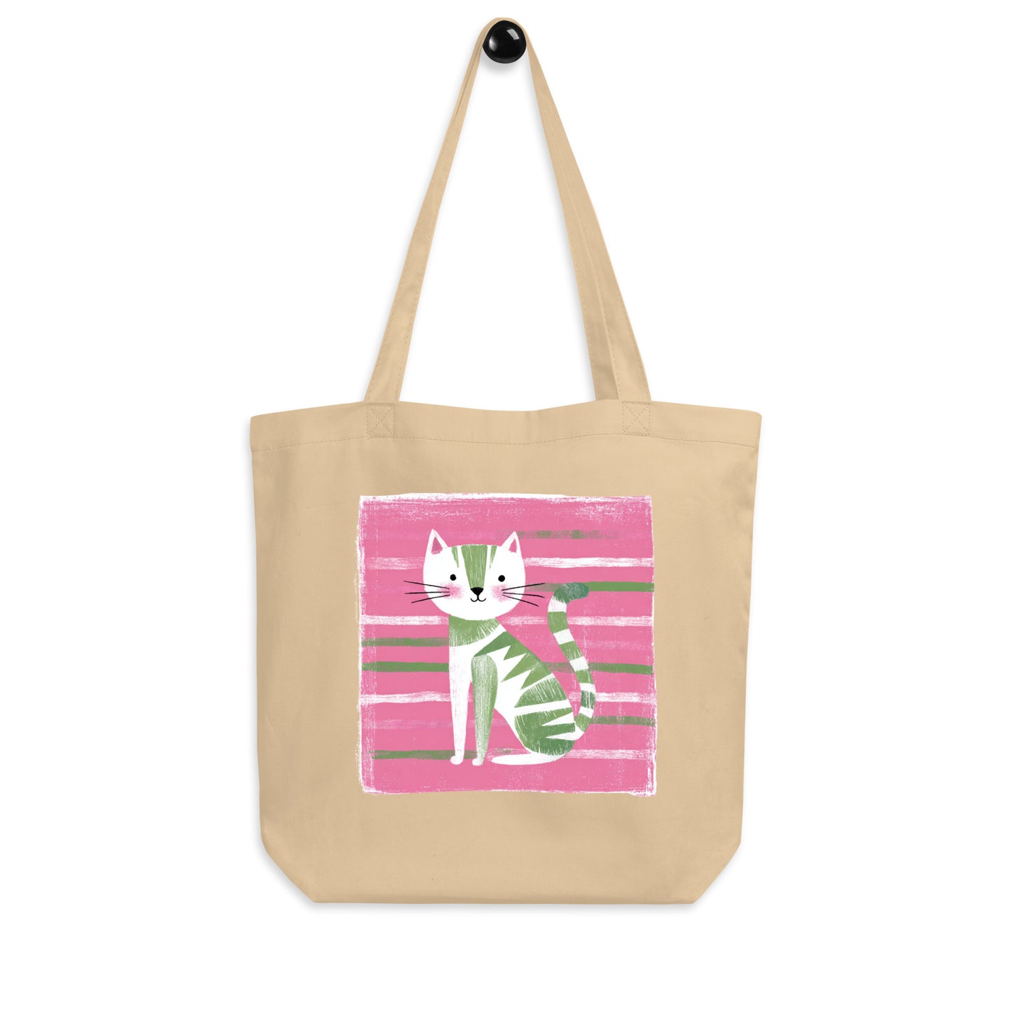 Tote Bag Bio "LE CHAT VERT" - Beige et Noir