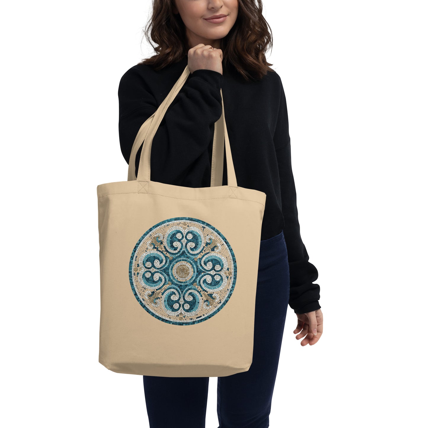 Tote Bag Bio "MOSAÏQUE FLORALE" - Noir et Beige