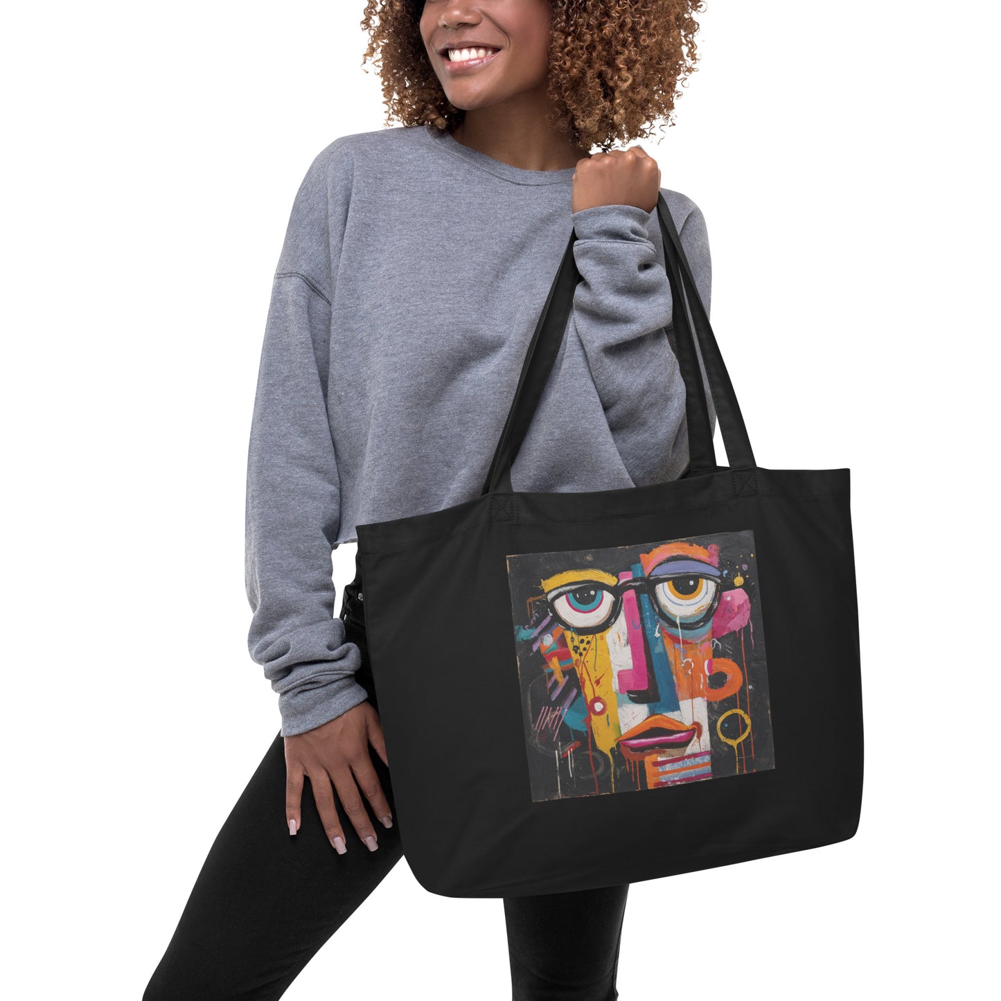 Grand Tote Bag Bio "FACE" - Noir