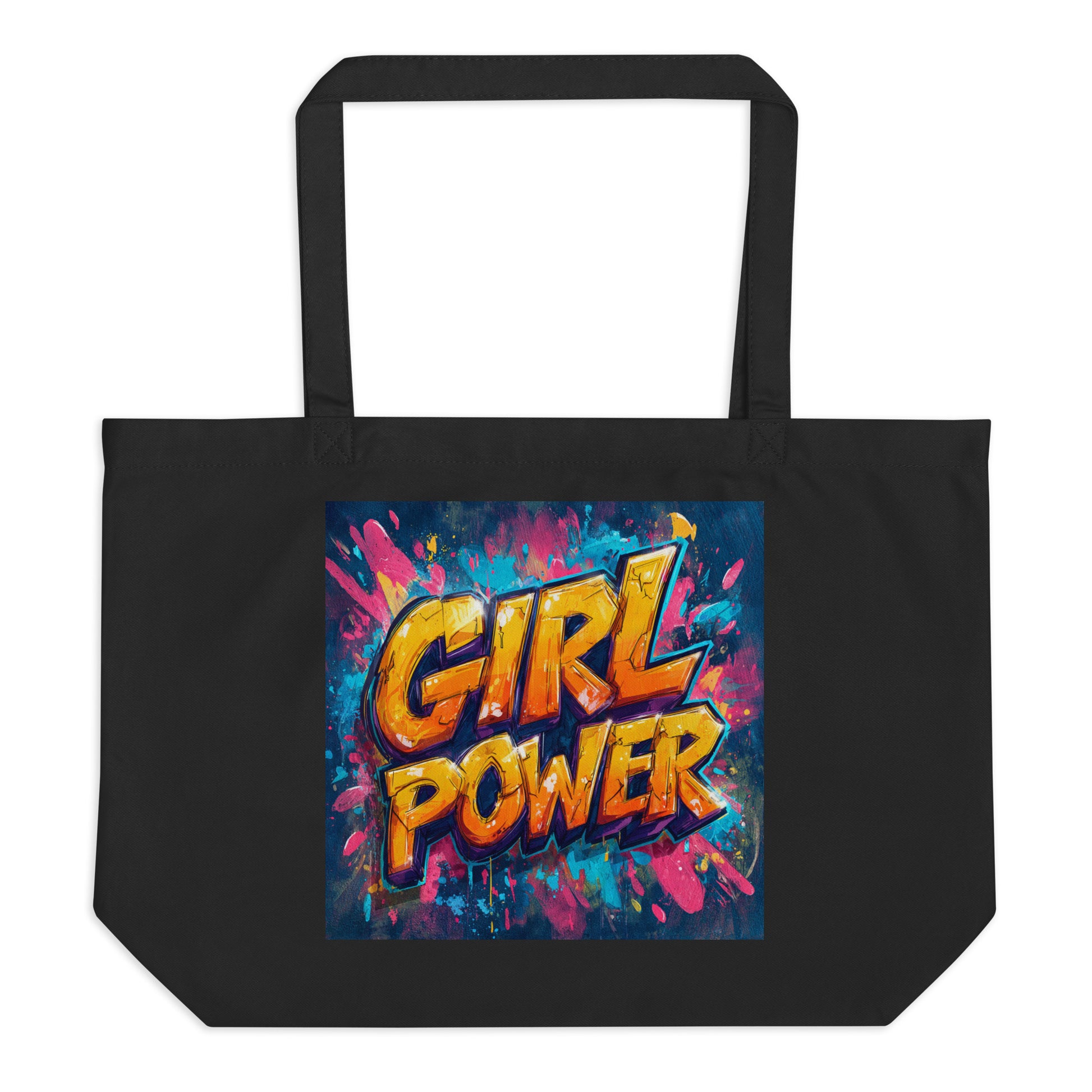 Grand Tote Bag Bio "GIRL POWER GRAFFITI" - Noir - French Bazar - 4830767_10732