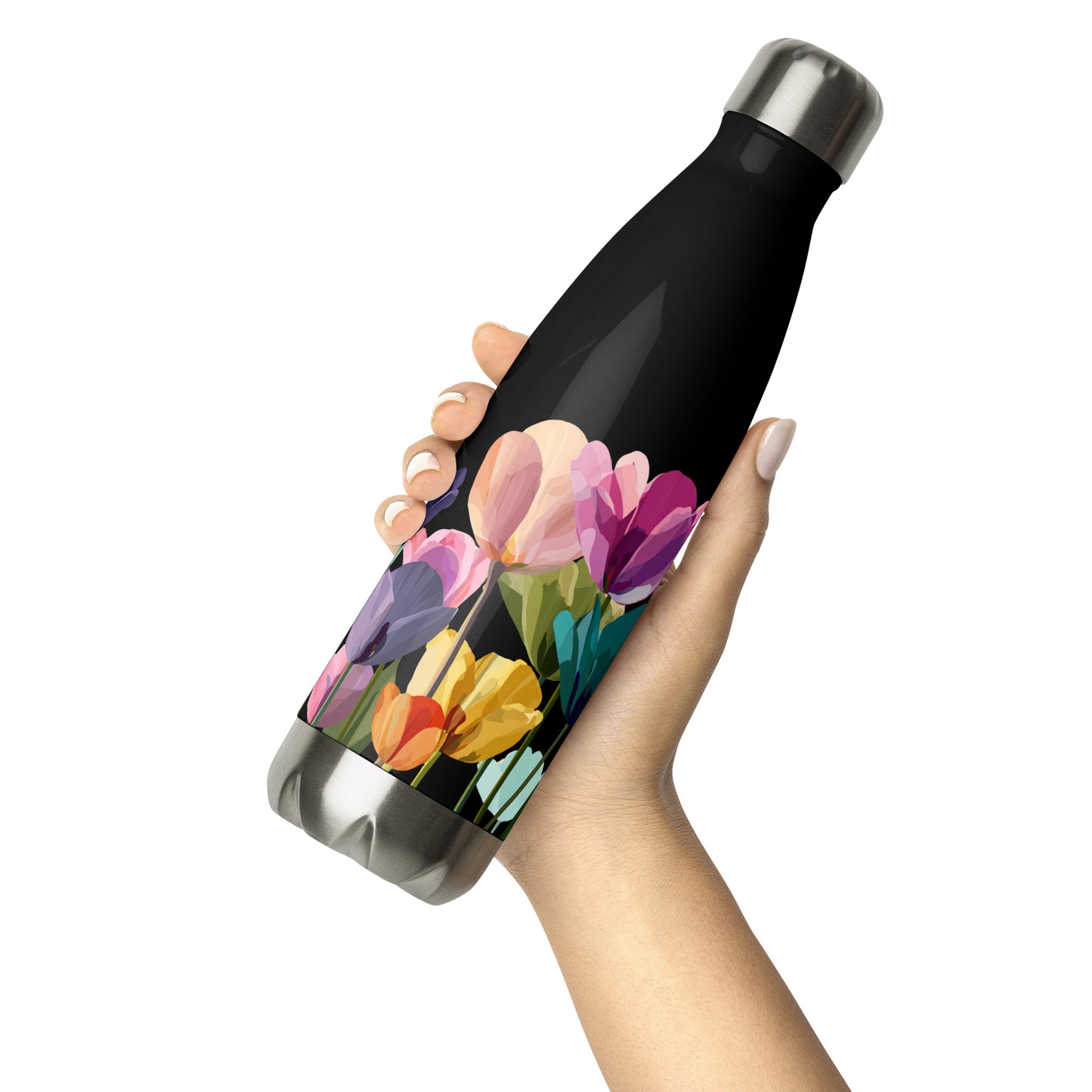 Bouteille isotherme "SPRING TULIPS" - 500ml - Noir ou Blanc