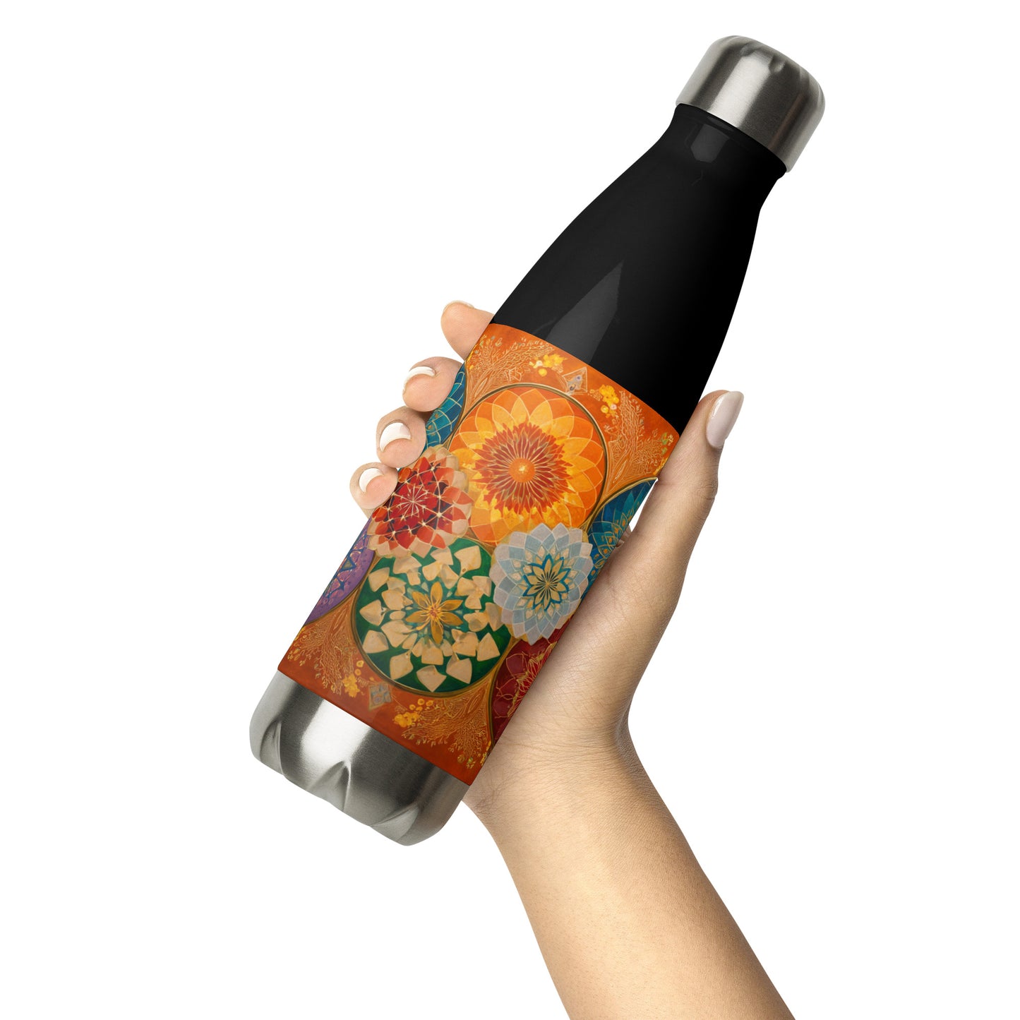 Bouteille isotherme "FLOWER MEDALS" - 500ml - Noir ou Blanc - French Bazar - 8362619_16030