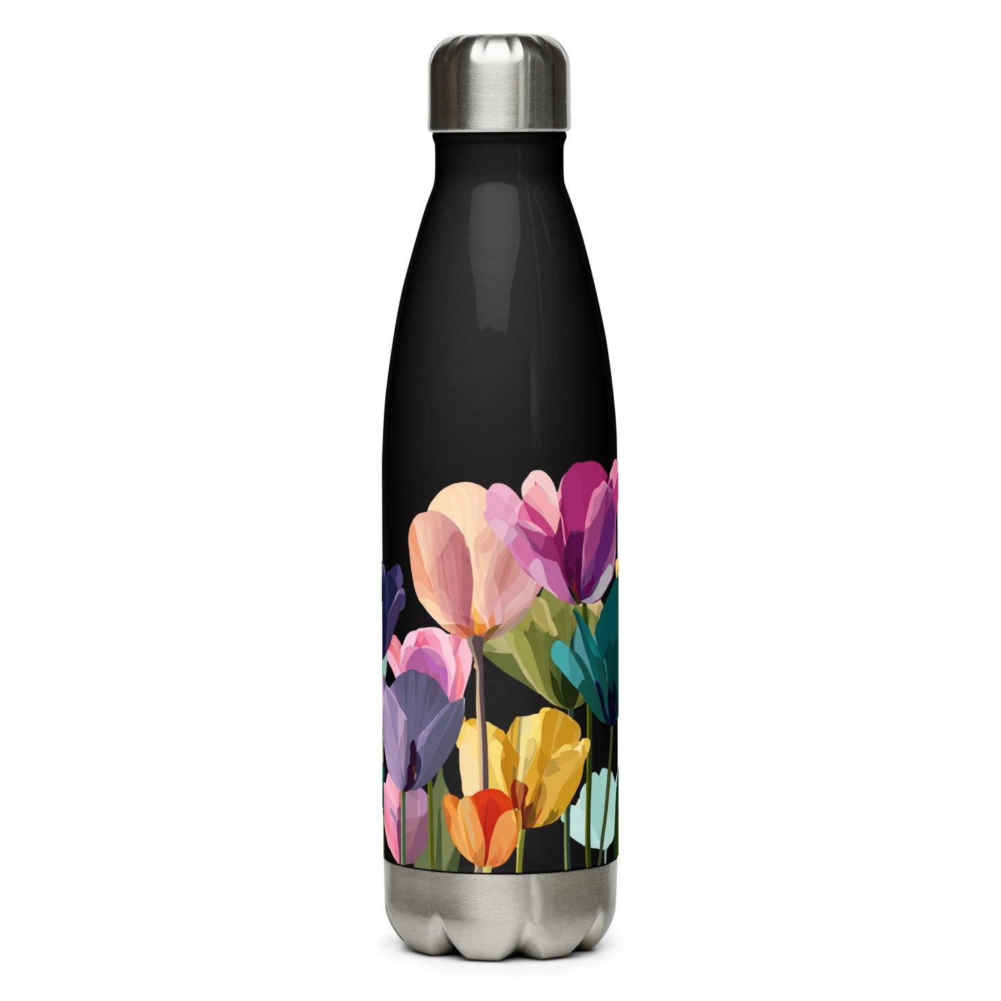 Bouteille isotherme "SPRING TULIPS" - 500ml - Noir ou Blanc