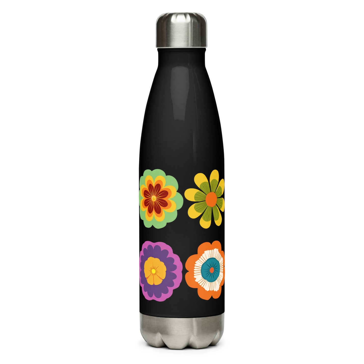 Bouteille isotherme "HIPPY FLOWERS" - 500ml - Noir ou Blanc
