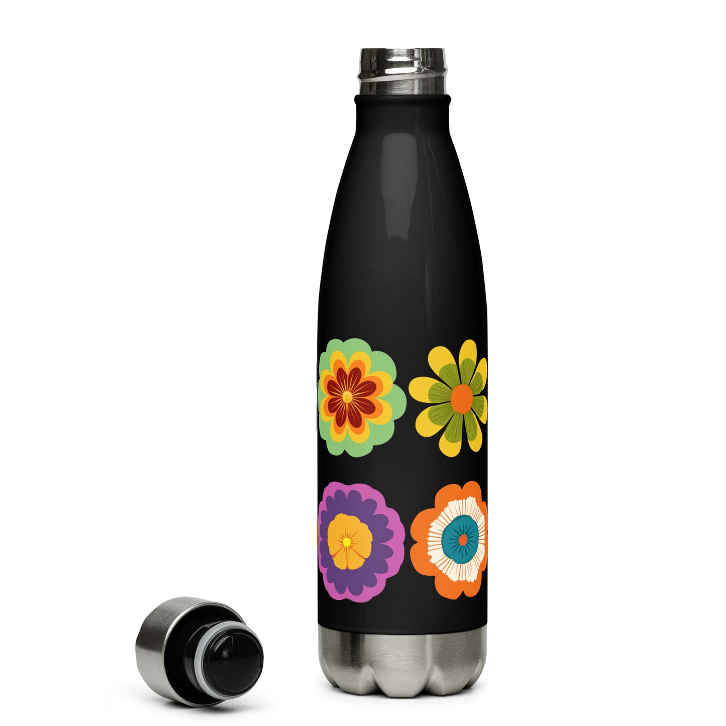 Bouteille isotherme "HIPPY FLOWERS" - 500ml - Noir ou Blanc