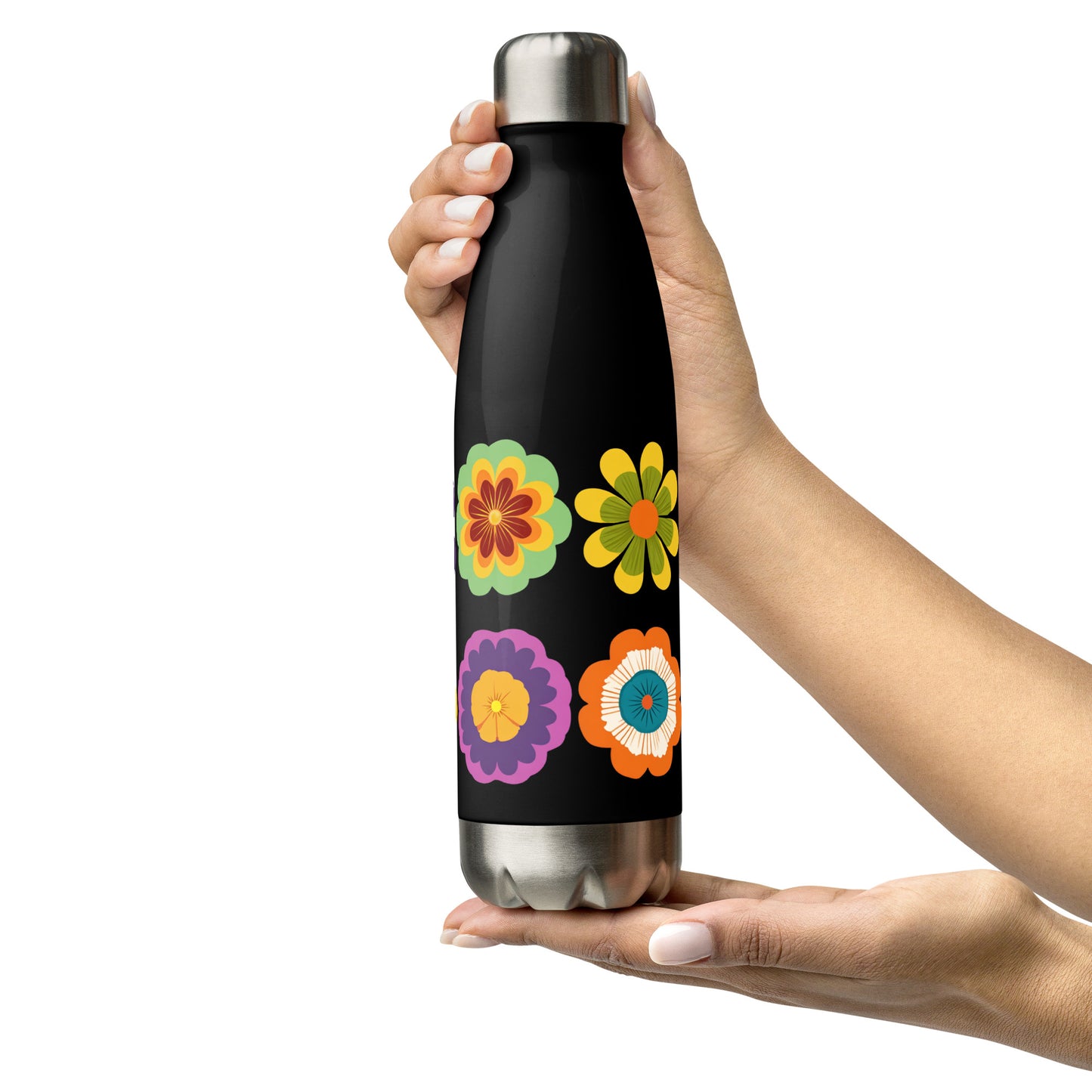Bouteille isotherme "HIPPY FLOWERS" - 500ml - Noir ou Blanc