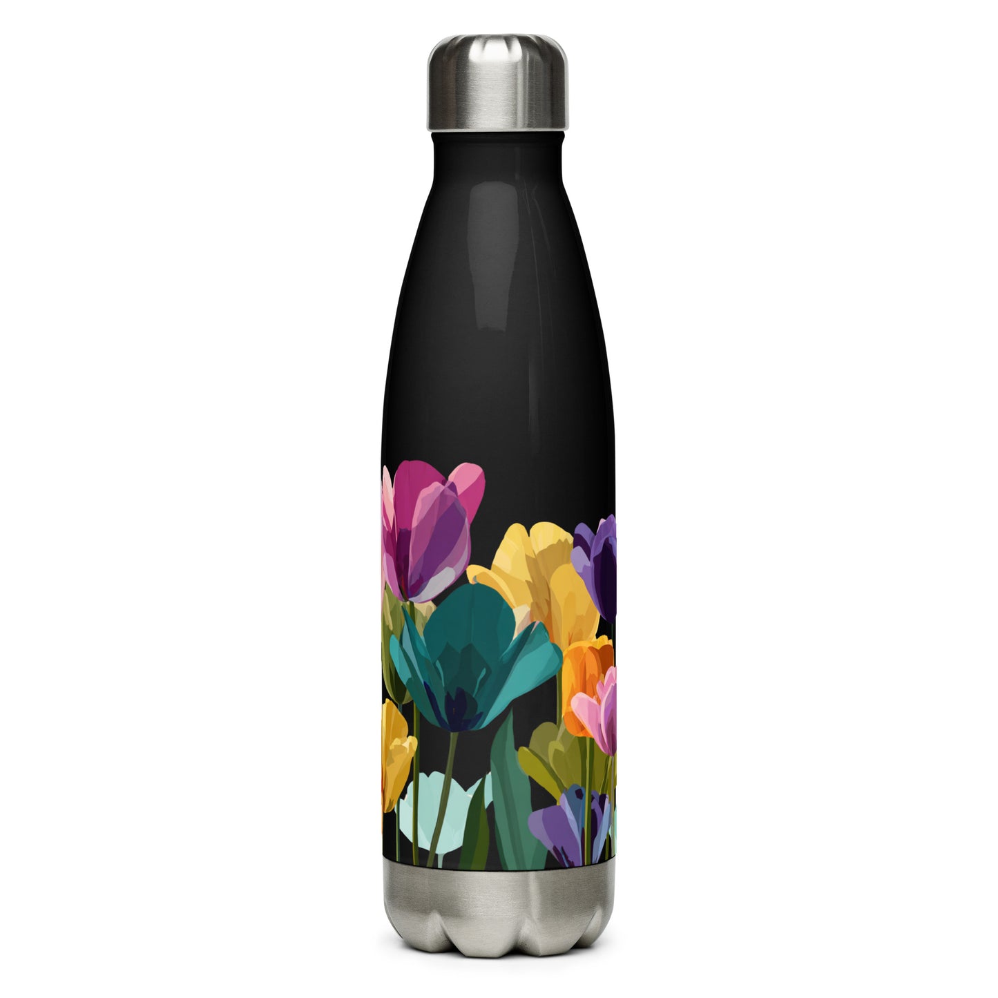 Bouteille isotherme "SPRING TULIPS" - 500ml - Noir ou Blanc