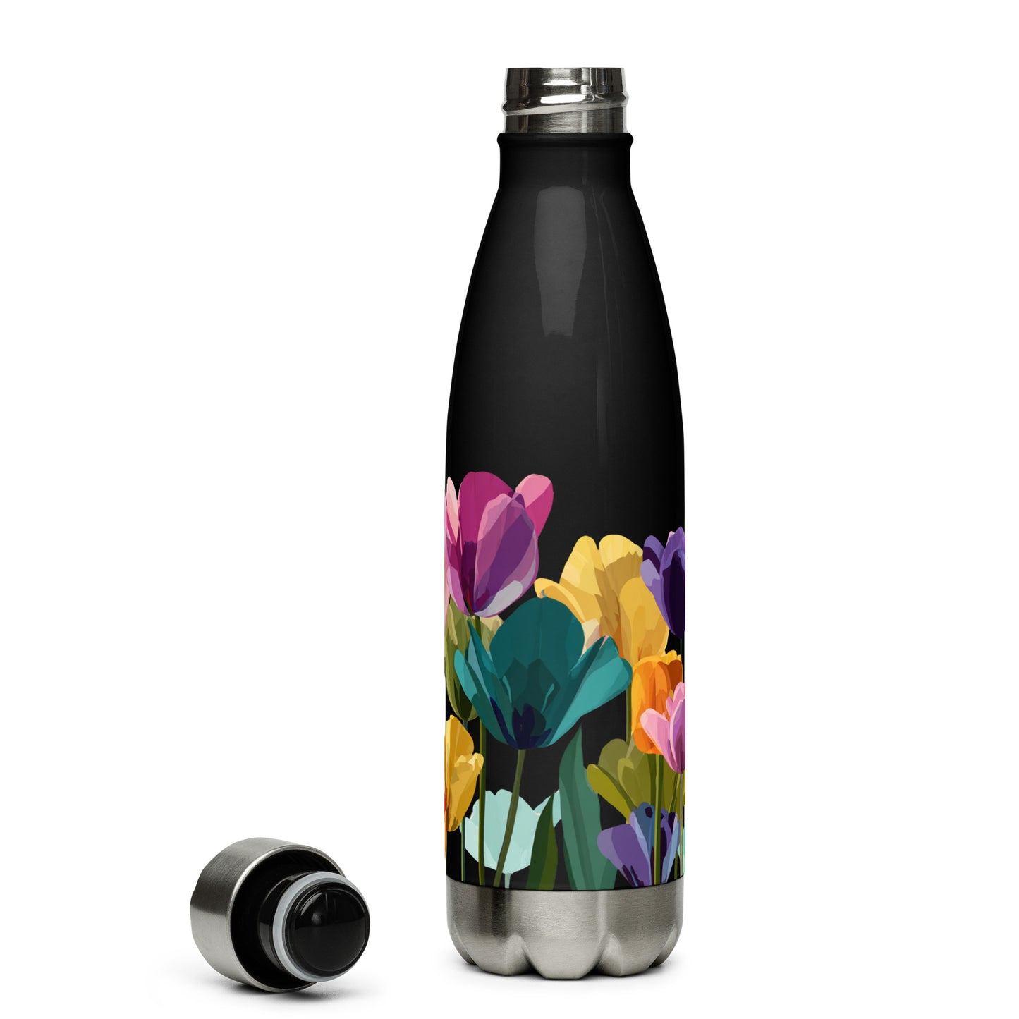 Bouteille isotherme "SPRING TULIPS" - 500ml - Noir ou Blanc