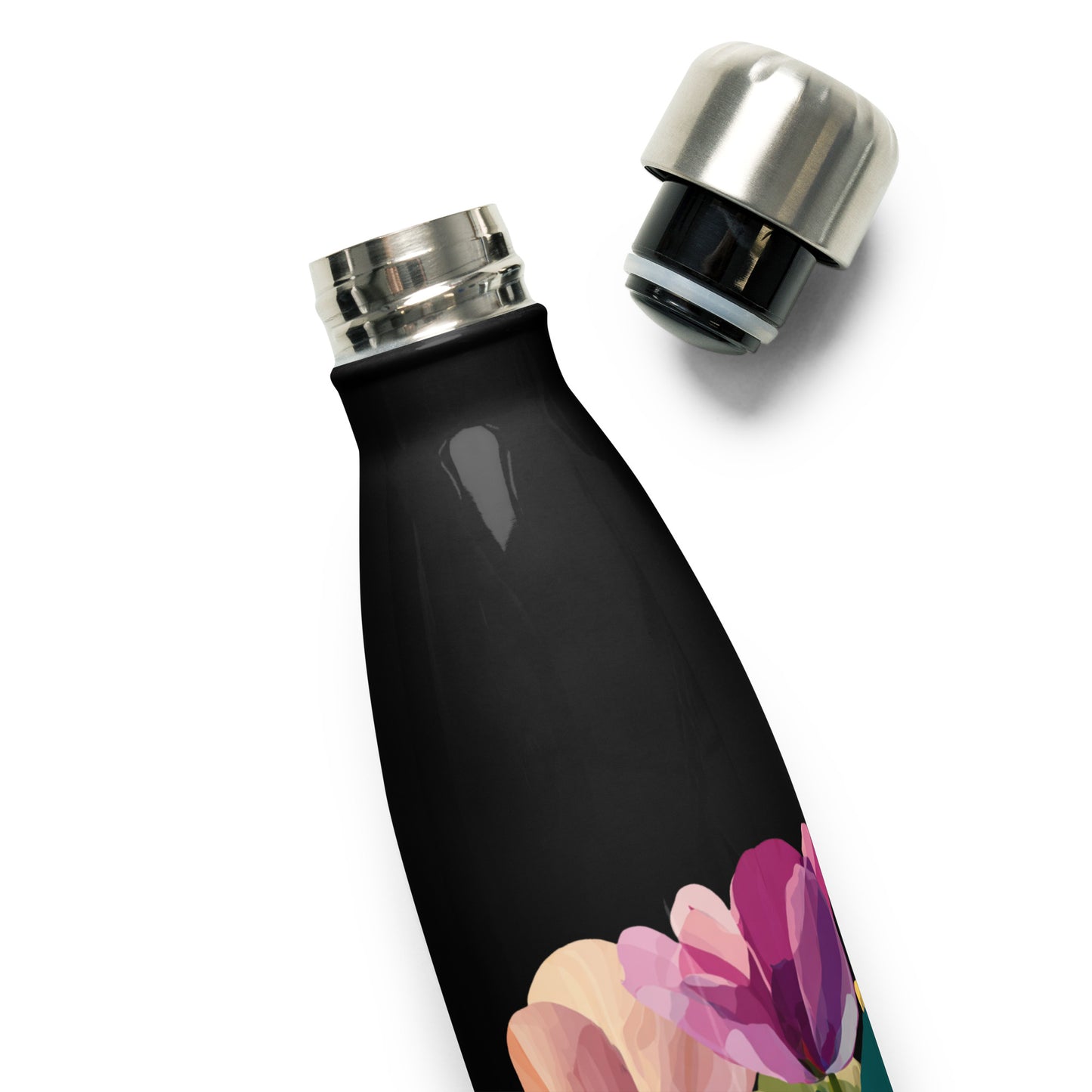 Bouteille isotherme "SPRING TULIPS" - 500ml - Noir ou Blanc