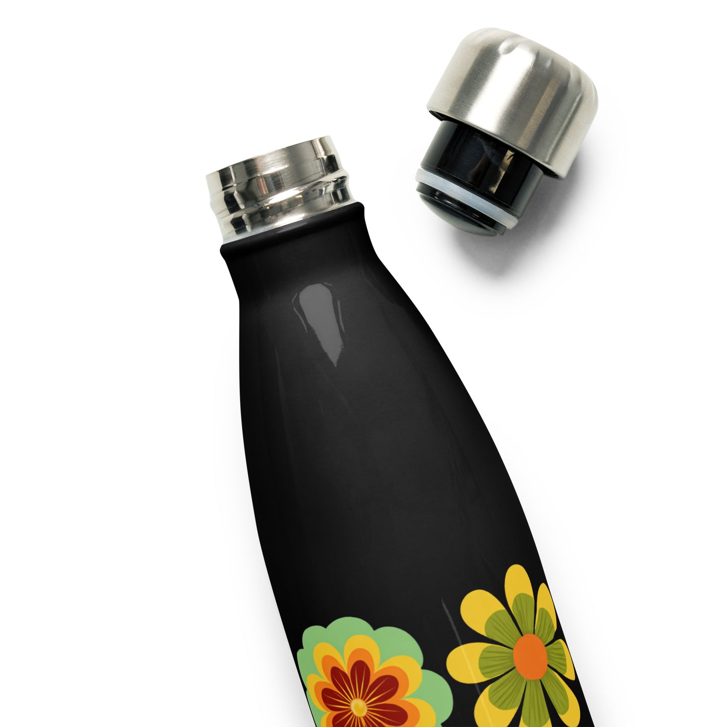 Bouteille isotherme "HIPPY FLOWERS" - 500ml - Noir ou Blanc