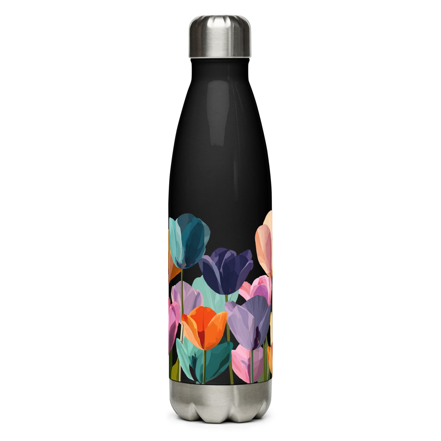 Bouteille isotherme "SPRING TULIPS" - 500ml - Noir ou Blanc