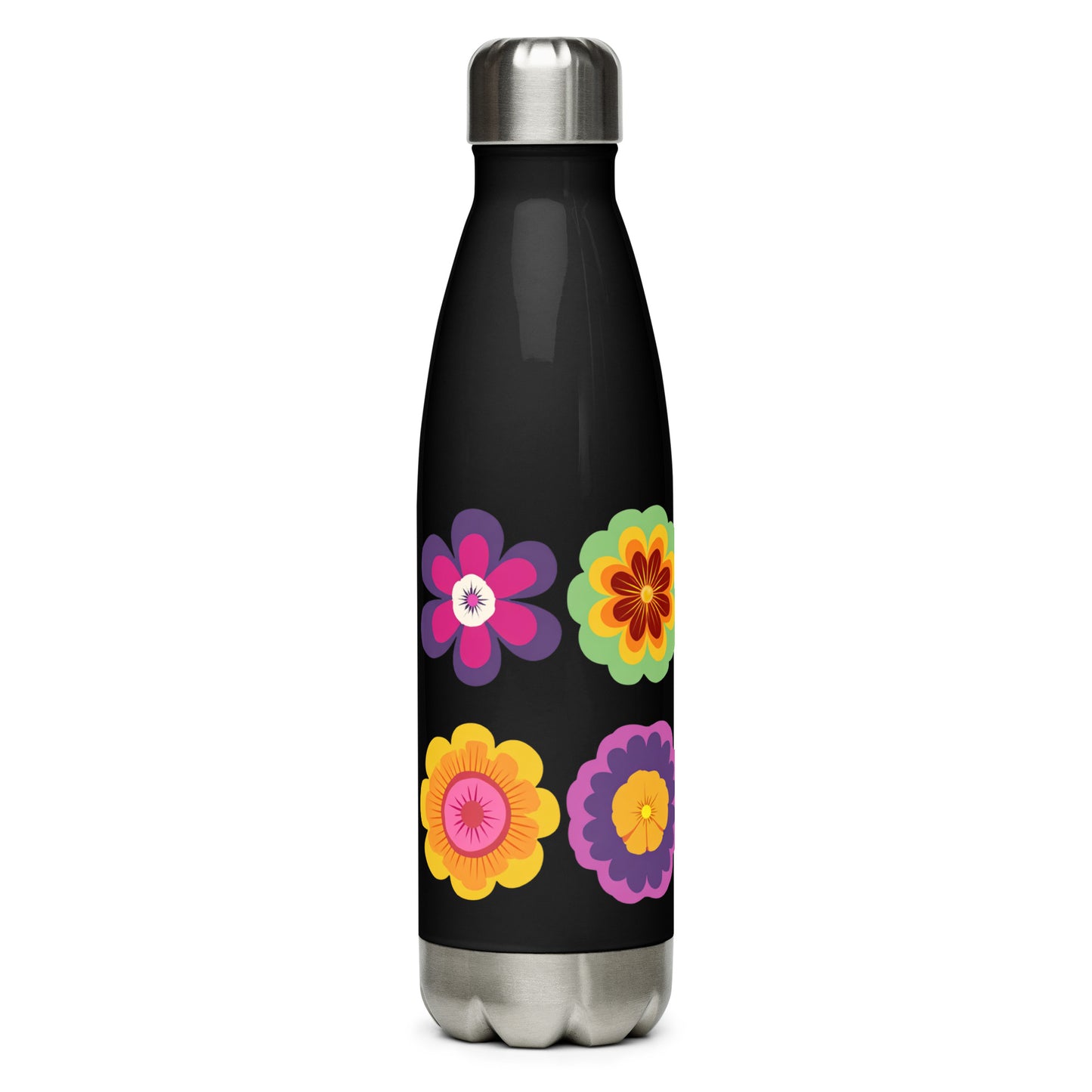 Bouteille isotherme "HIPPY FLOWERS" - 500ml - Noir ou Blanc