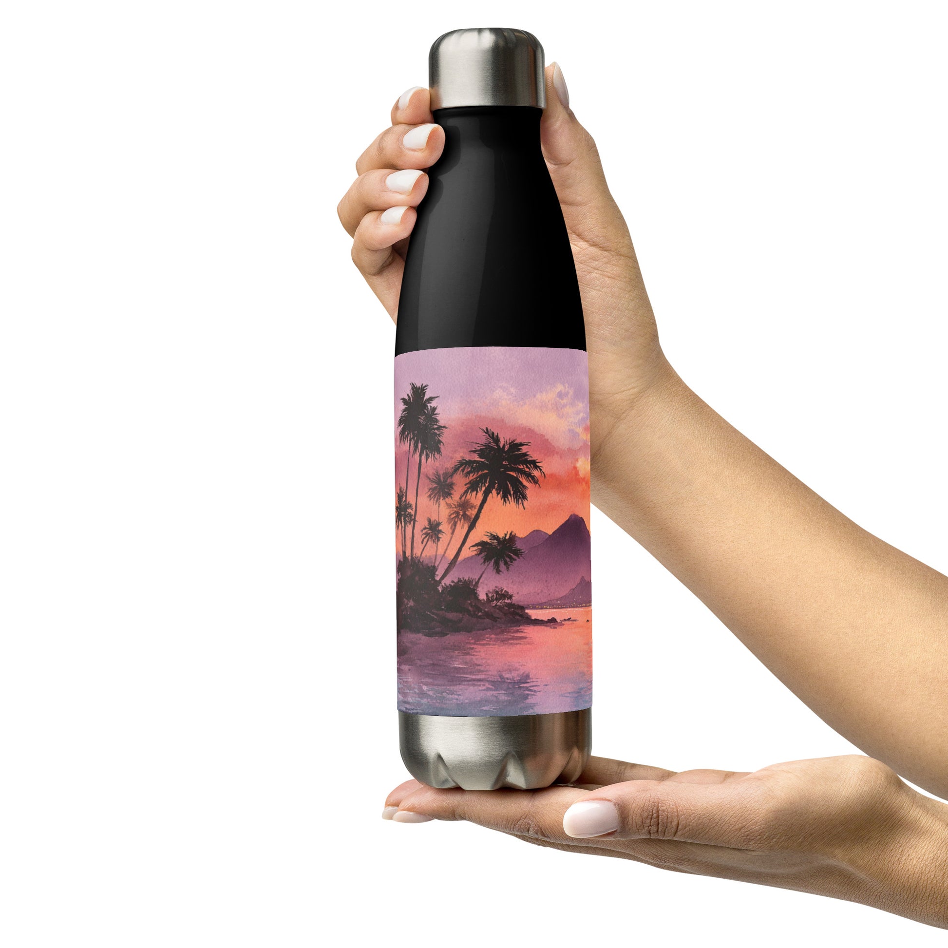 Bouteille isotherme "SUNSET ISLAND" - 500ml - Blanc ou Noir - French Bazar - 3596770_16030