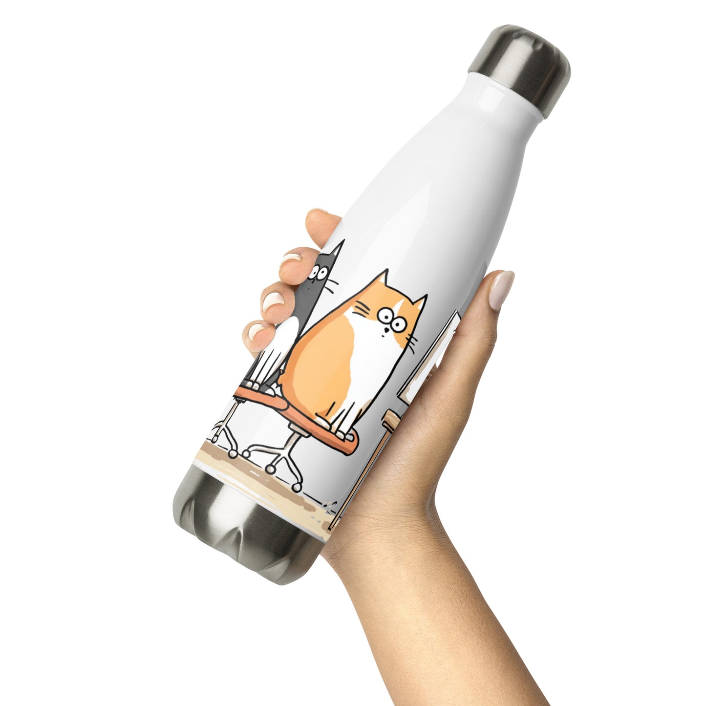 Bouteille isotherme "OFFICE CATS" - 500ml - Blanc