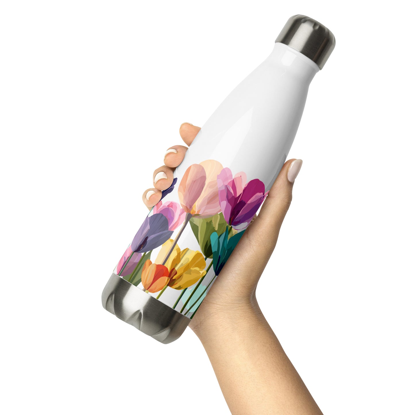 Bouteille isotherme "SPRING TULIPS" - 500ml - Noir ou Blanc