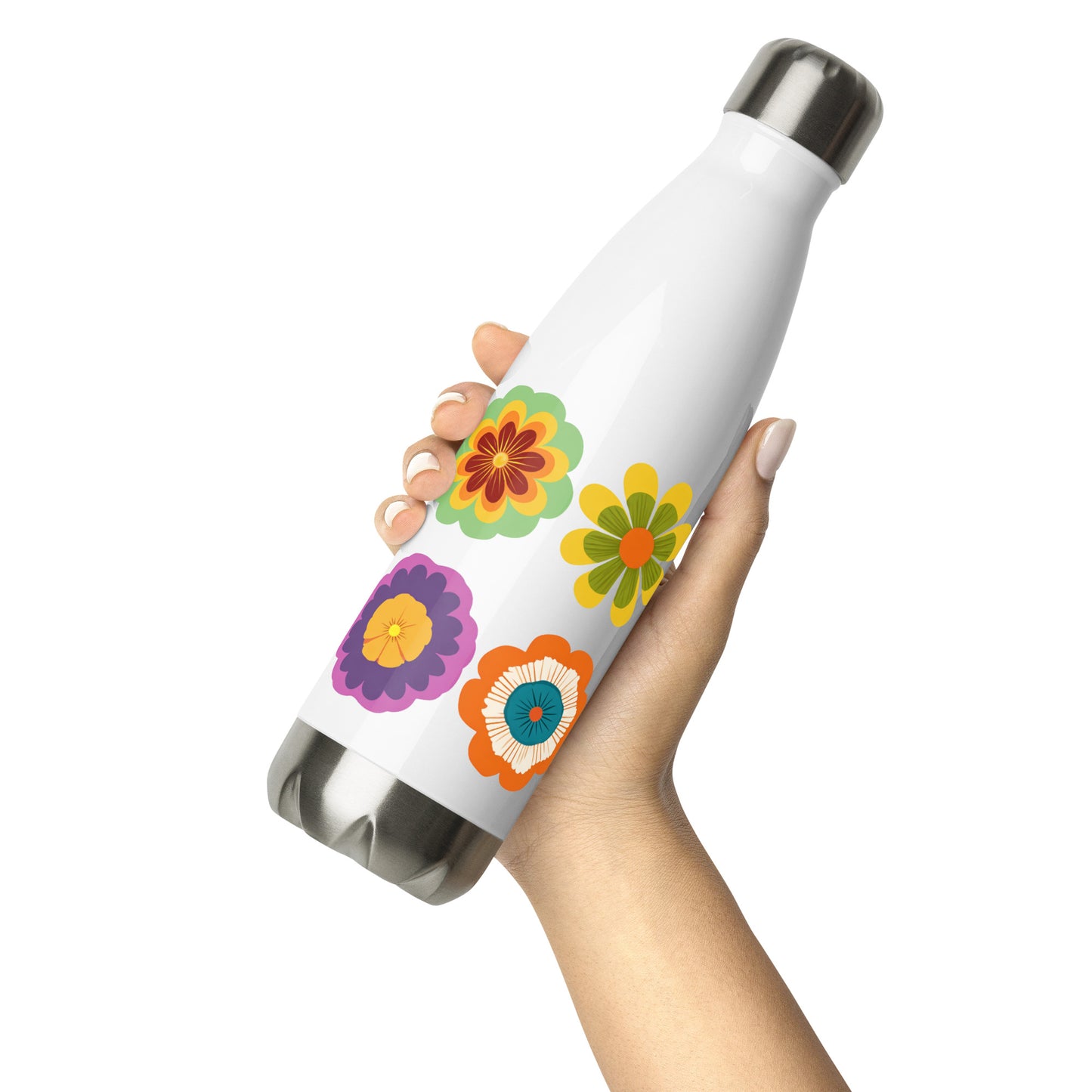 Bouteille isotherme "HIPPY FLOWERS" - 500ml - Noir ou Blanc