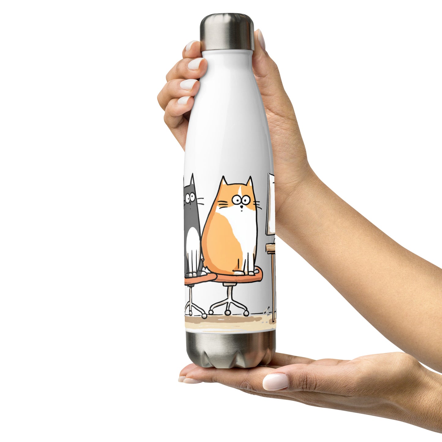 Bouteille isotherme "OFFICE CATS" - 500ml - Blanc