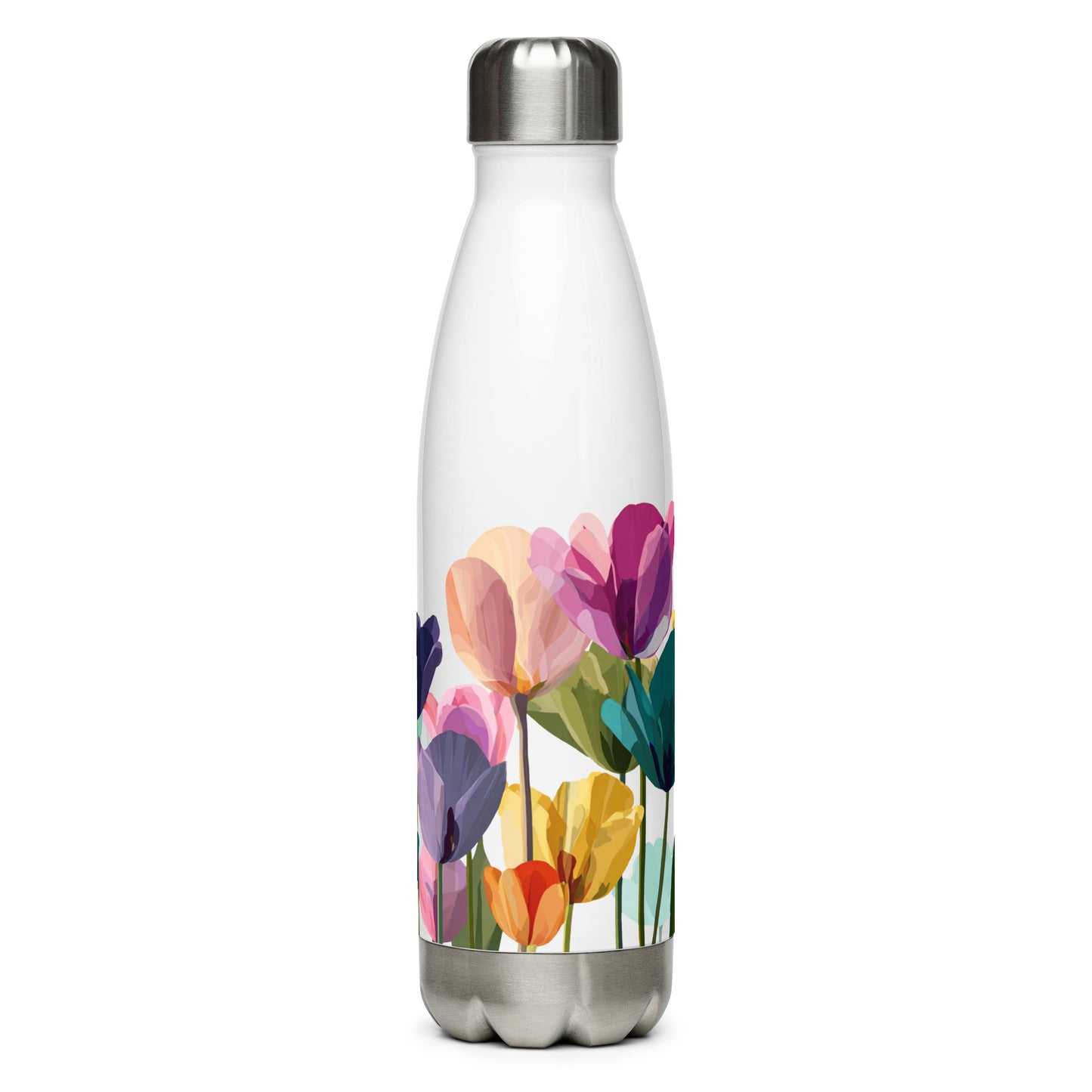 Bouteille isotherme "SPRING TULIPS" - 500ml - Noir ou Blanc