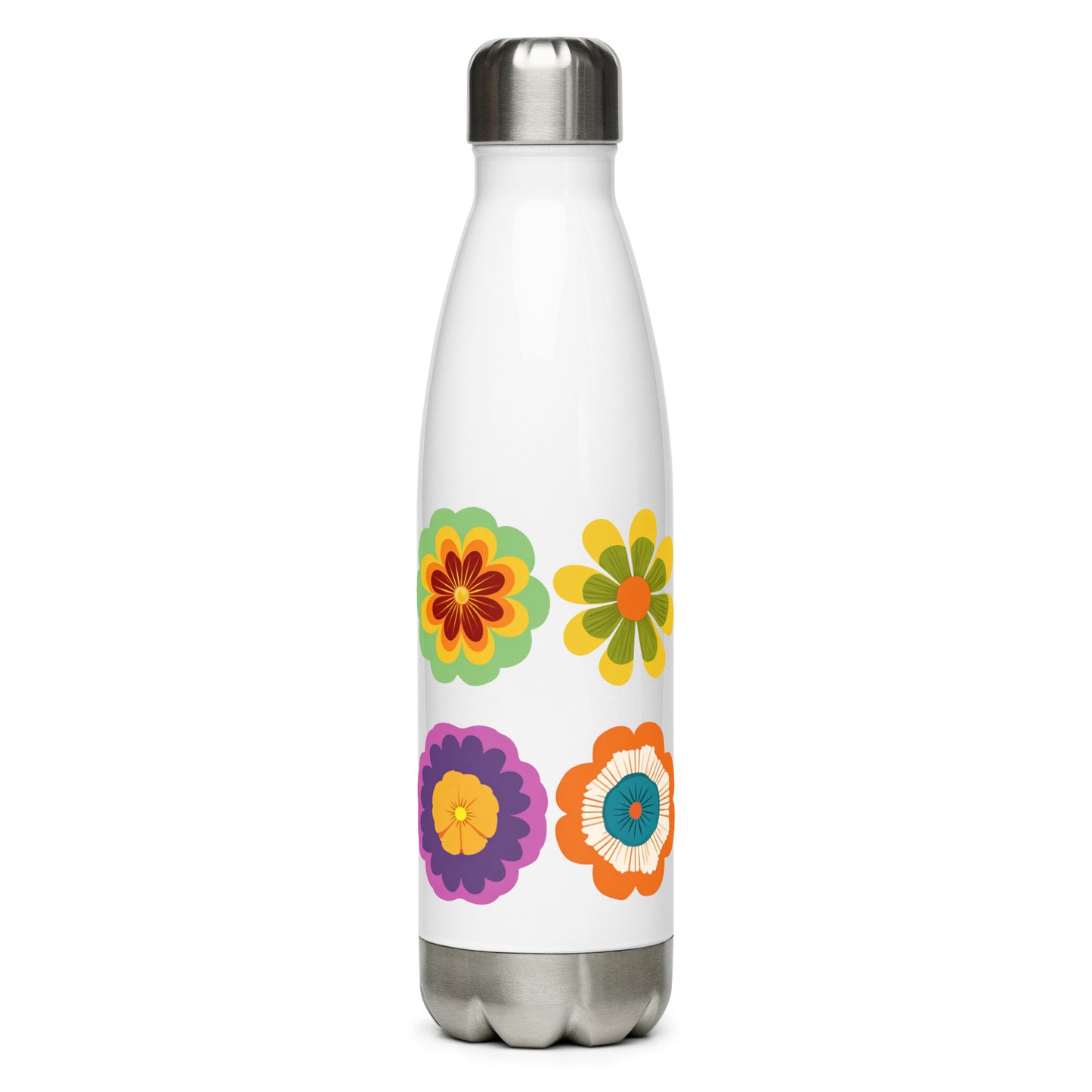 Bouteille isotherme "HIPPY FLOWERS" - 500ml - Noir ou Blanc