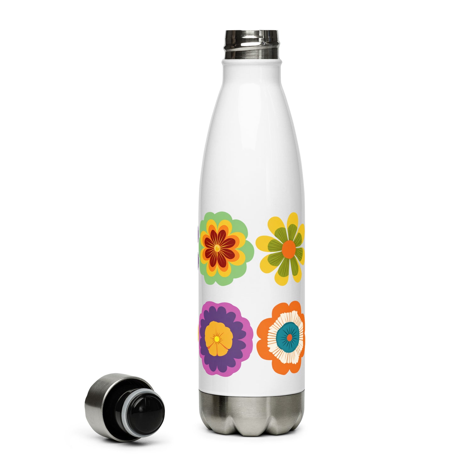 Bouteille isotherme "HIPPY FLOWERS" - 500ml - Noir ou Blanc