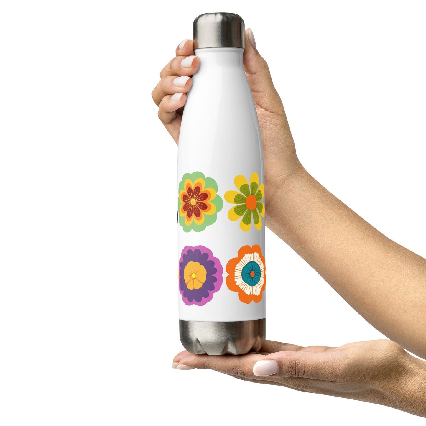 Bouteille isotherme "HIPPY FLOWERS" - 500ml - Noir ou Blanc
