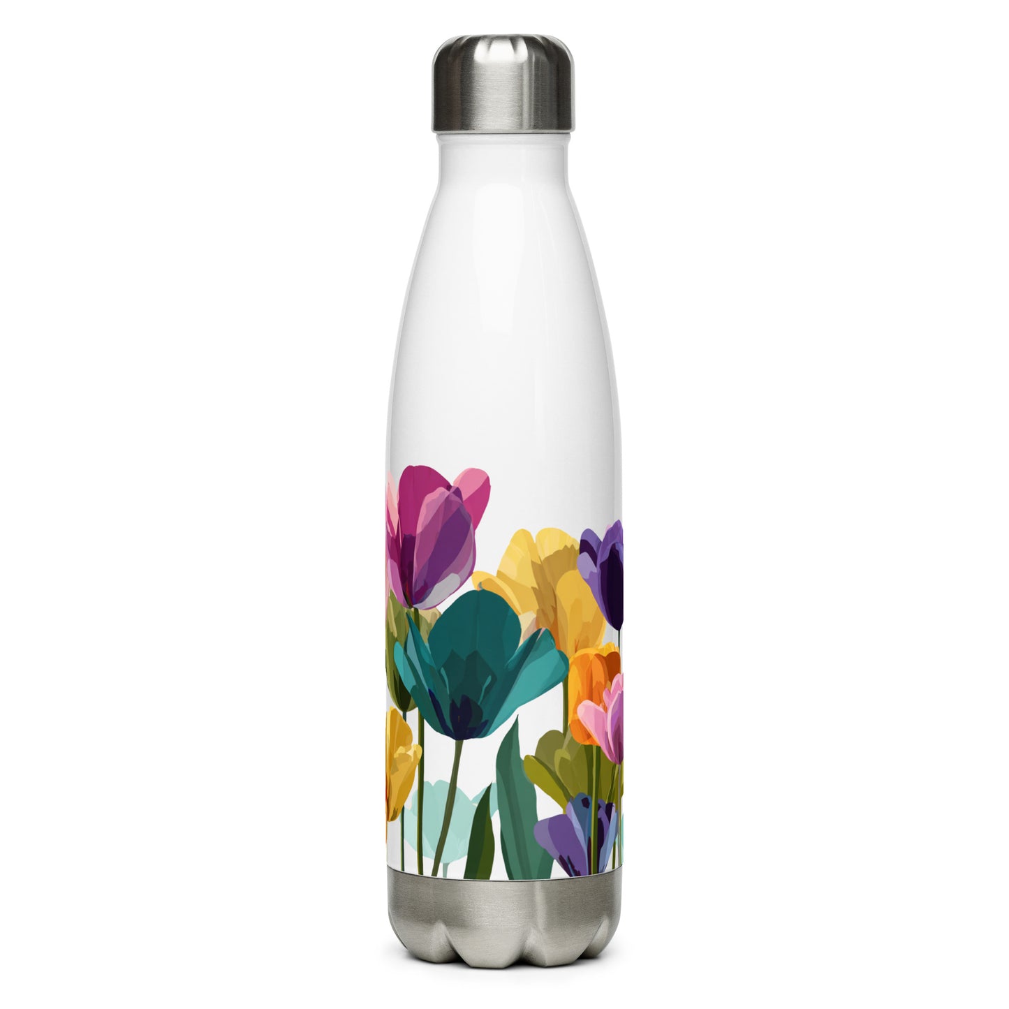 Bouteille isotherme "SPRING TULIPS" - 500ml - Noir ou Blanc