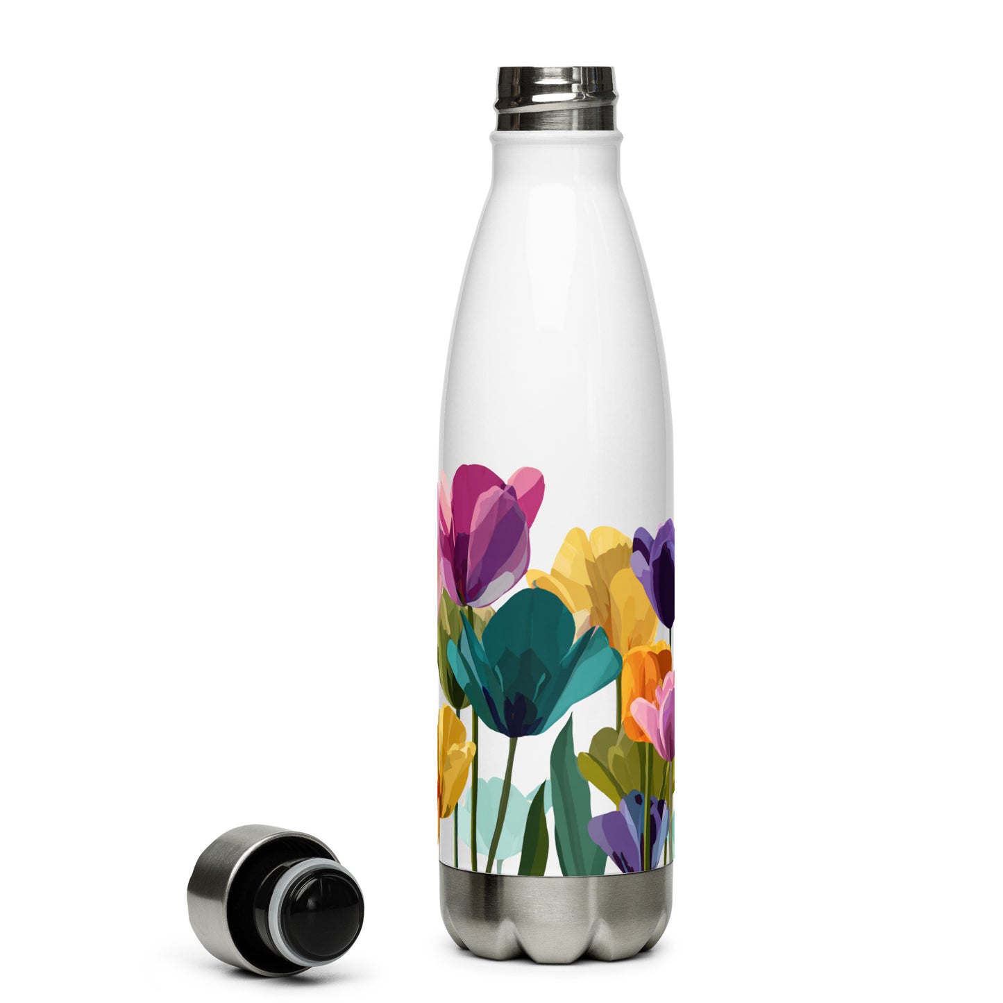 Bouteille isotherme "SPRING TULIPS" - 500ml - Noir ou Blanc