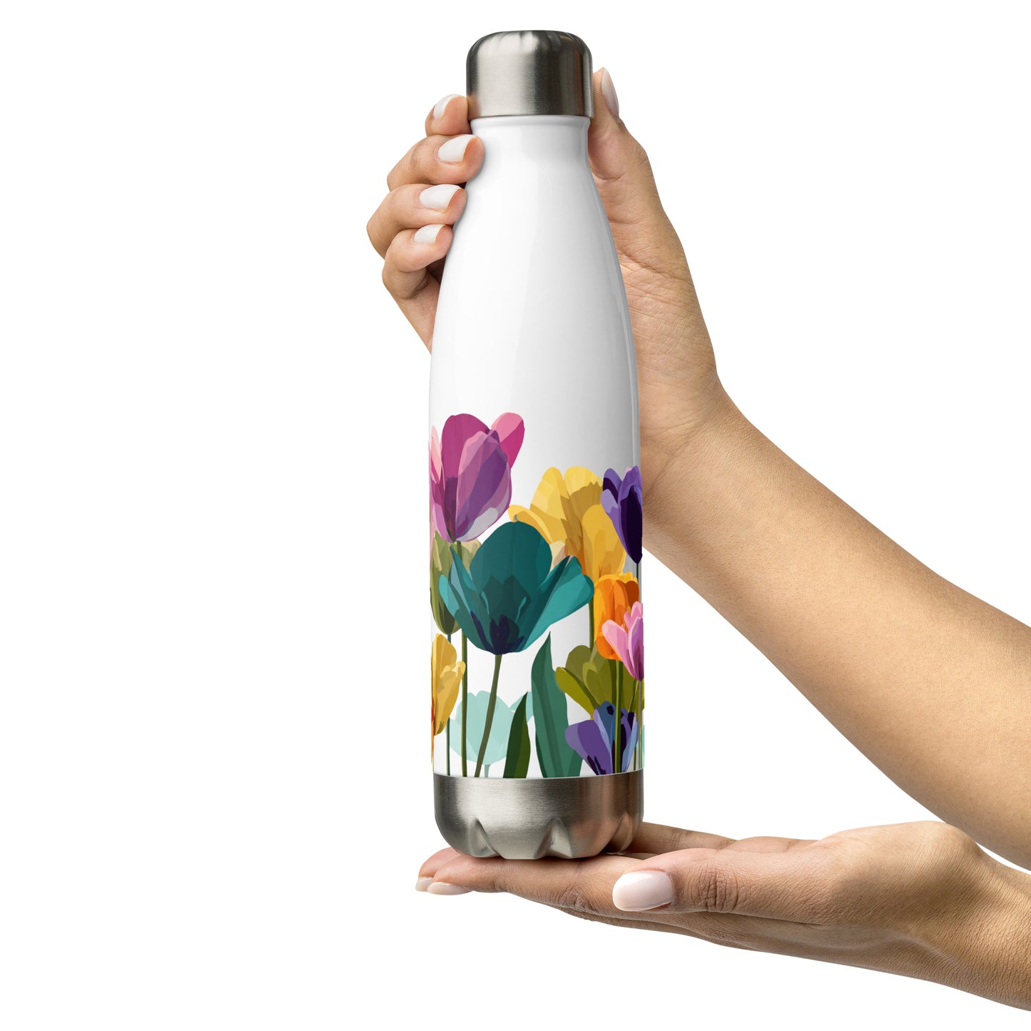 Bouteille isotherme "SPRING TULIPS" - 500ml - Noir ou Blanc