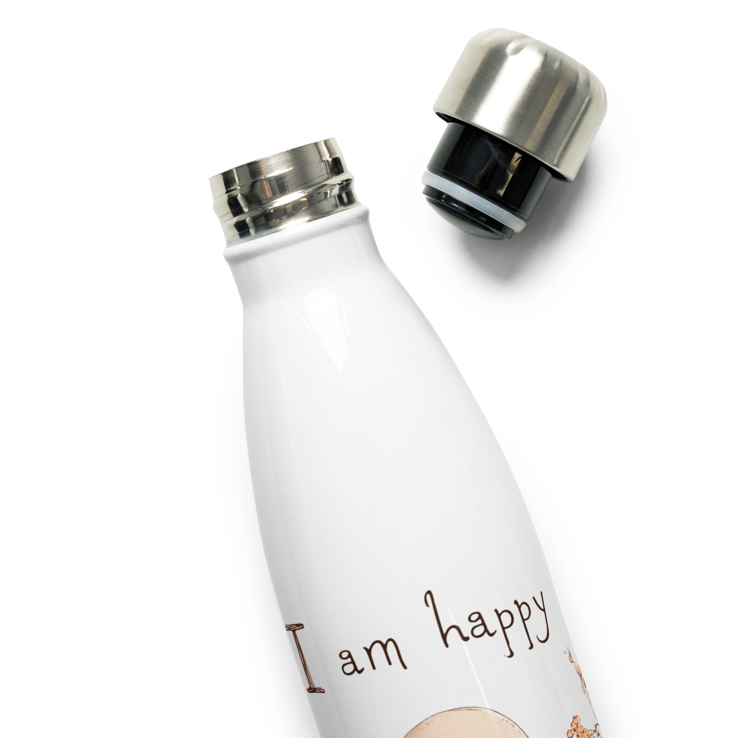 Bouteille isotherme "I AM HAPPY" - 500ml - Blanc