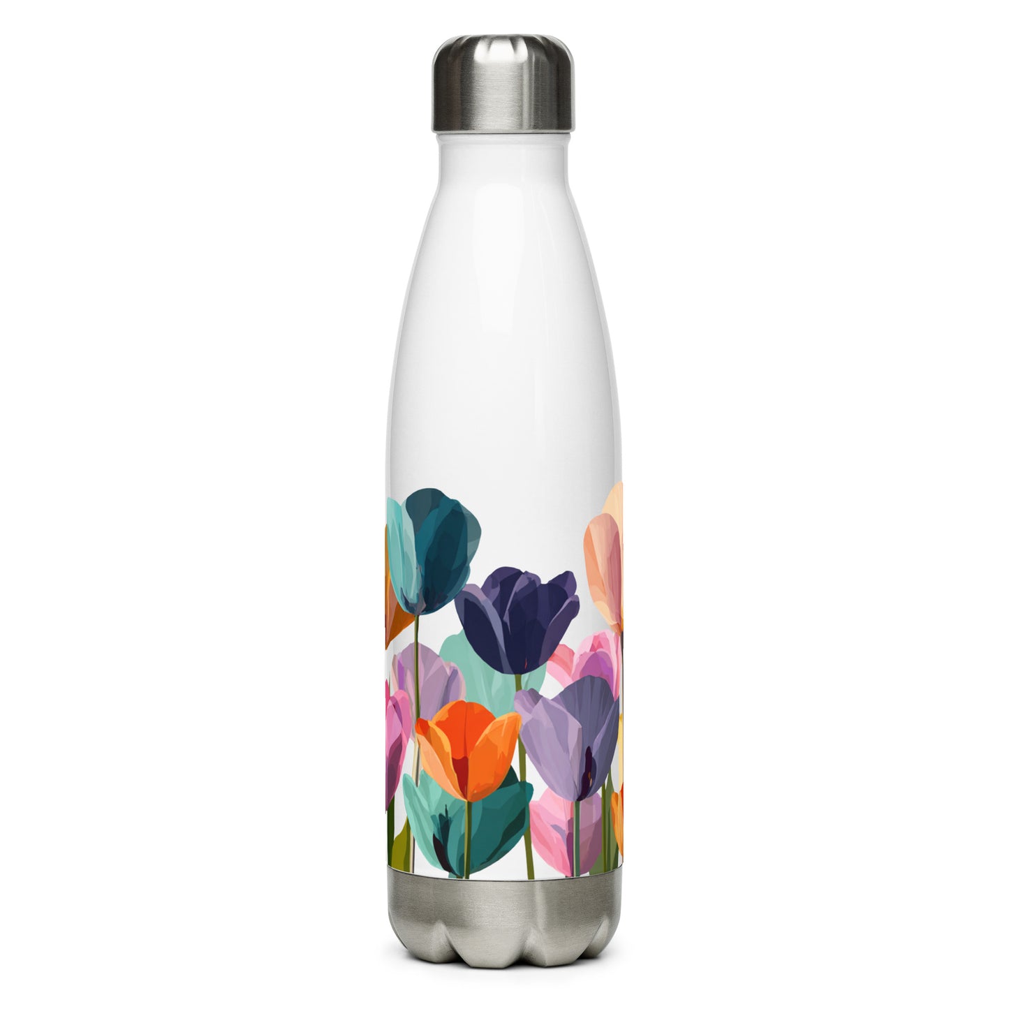 Bouteille isotherme "SPRING TULIPS" - 500ml - Noir ou Blanc