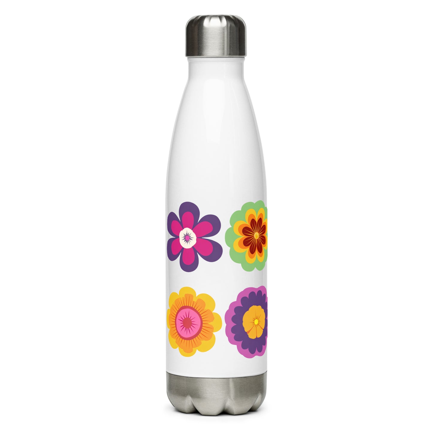 Bouteille isotherme "HIPPY FLOWERS" - 500ml - Noir ou Blanc
