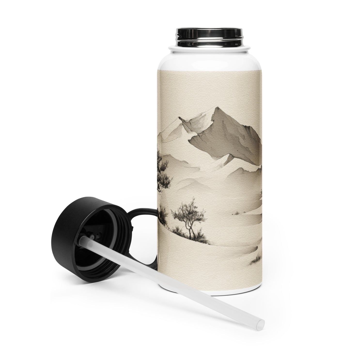 Bouteille isotherme XL avec paille "PAYSAGE TRANQUILLE" - 950ml