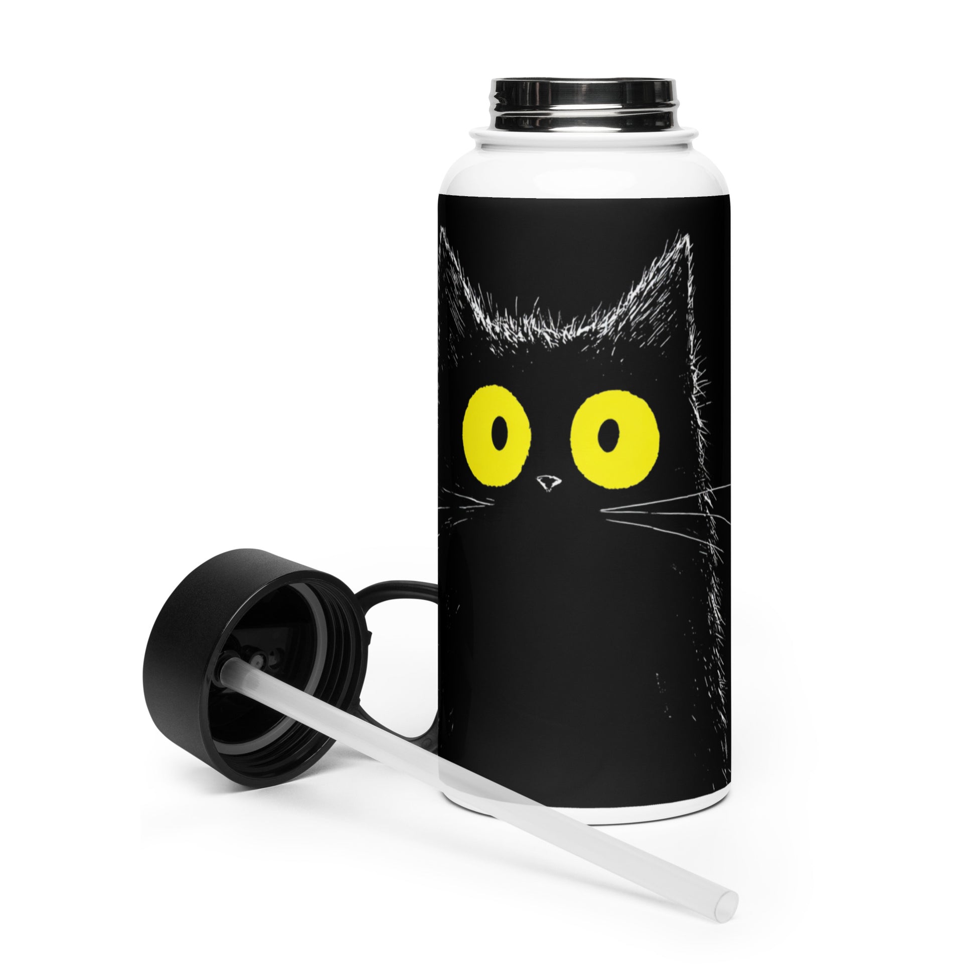 Bouteille isotherme XL avec paille "YELLOW EYES CAT" - 950ml - French Bazar - 4080049_20175