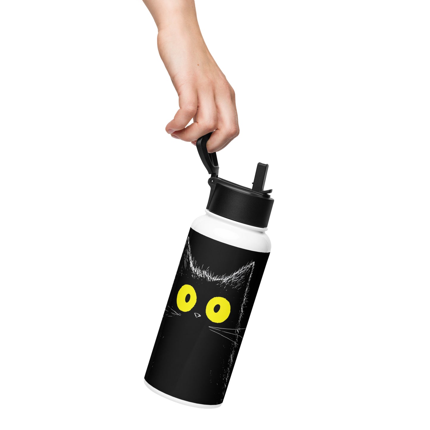 Bouteille isotherme XL avec paille "YELLOW EYES CAT" - 950ml - French Bazar - 4080049_20175