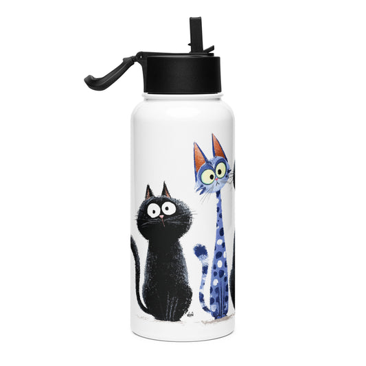 Bouteille isotherme XL avec paille "FUNNY CATS" - 950ml