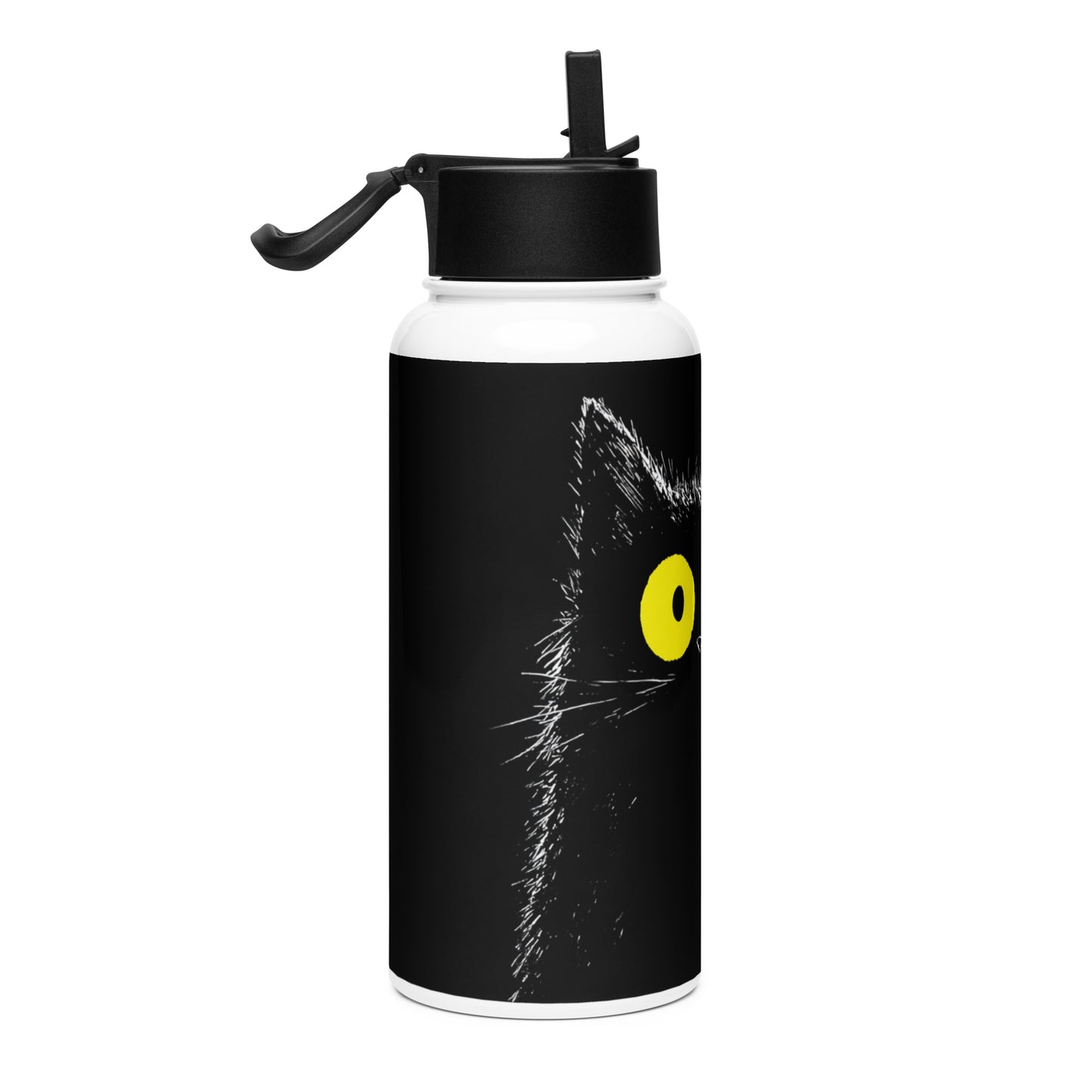 Bouteille isotherme XL avec paille "YELLOW EYES CAT" - 950ml - French Bazar - 4080049_20175